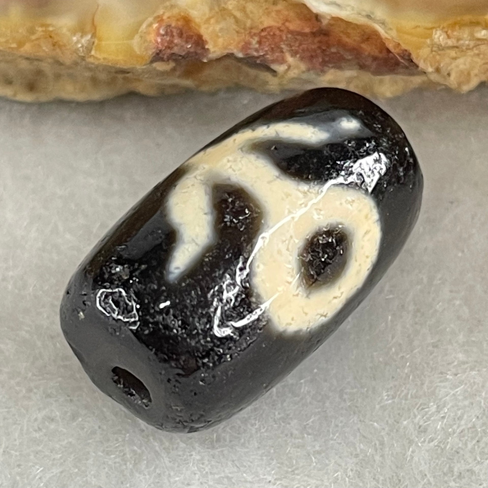 Natural Powerful Tibetan Old Oily Red White Agate Patina Guiren Tairen Human Benefactor Dzi Bead Heavenly Master (Tian Zhu) 贵人天珠 3.37g 18.2 by 10.7mm - Huangs Jadeite and Jewelry Pte Ltd