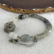 Natural Type A Jelly Wuji Grey Jadeite Double Dragon Head with Lotus Flowers and Butterfly Charm Bracelet 22.46g 4.2 by 8.7mm - Flower 21.1 by 17.2 by 9.7mm - Huangs Jadeite and Jewelry Pte Ltd