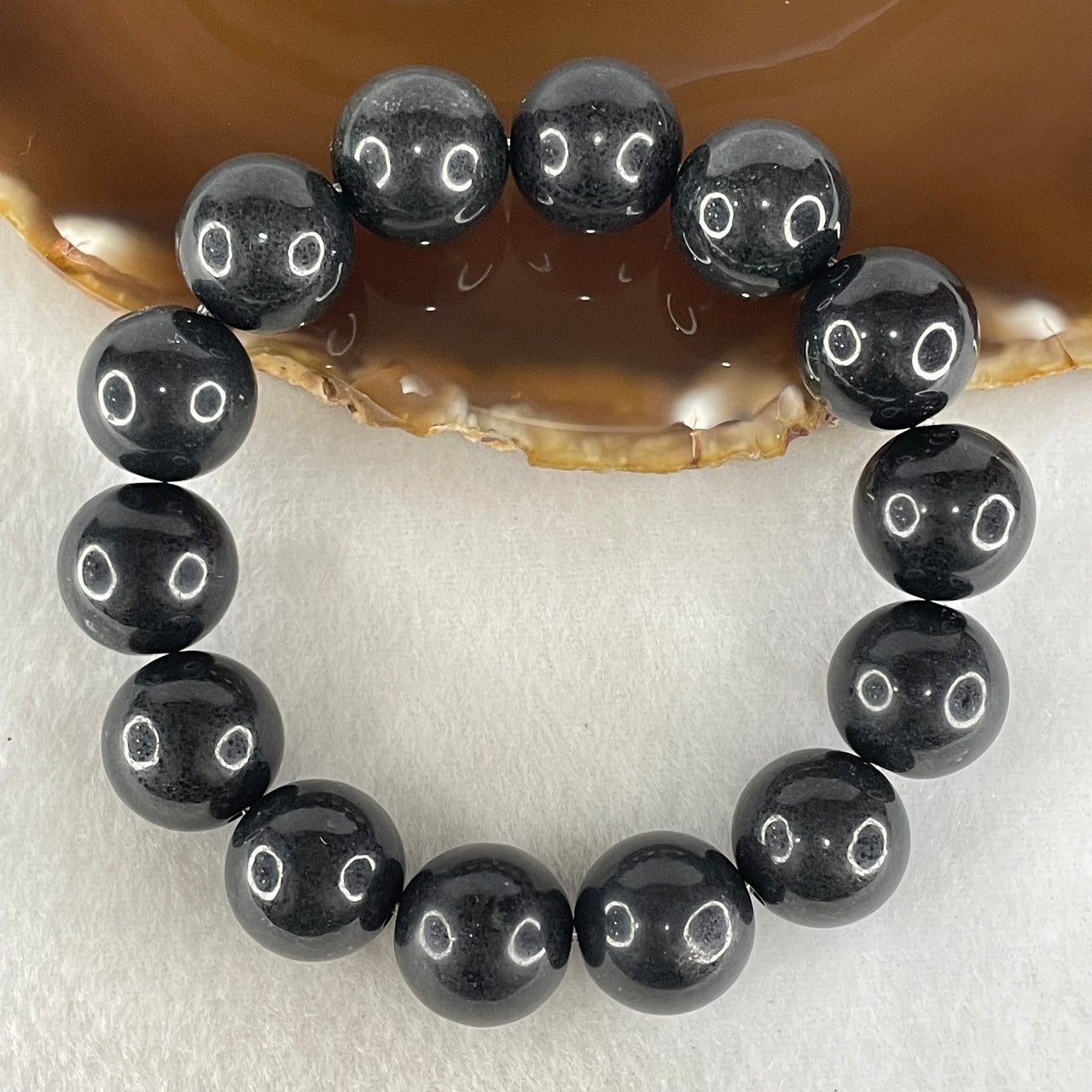 Natural Magnetite Beads Bracelet 84.61g 17cm 16.0mm 14 Beads - Huangs Jadeite and Jewelry Pte Ltd