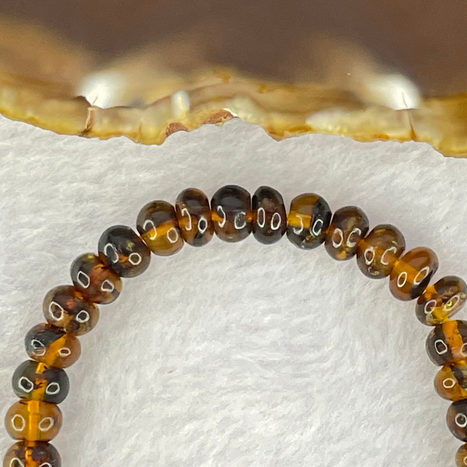 Natural Dark Brownish Yellow Medicine Amber Beads Bracelet 天然抚顺药珀手链 4.37g 15.5cm 6.9mm 41 Beads - Huangs Jadeite and Jewelry Pte Ltd