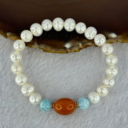 Natural Pearl with Larimar Bracelet 20.19g 8.8mm 20 Beads - Huangs Jadeite and Jewelry Pte Ltd