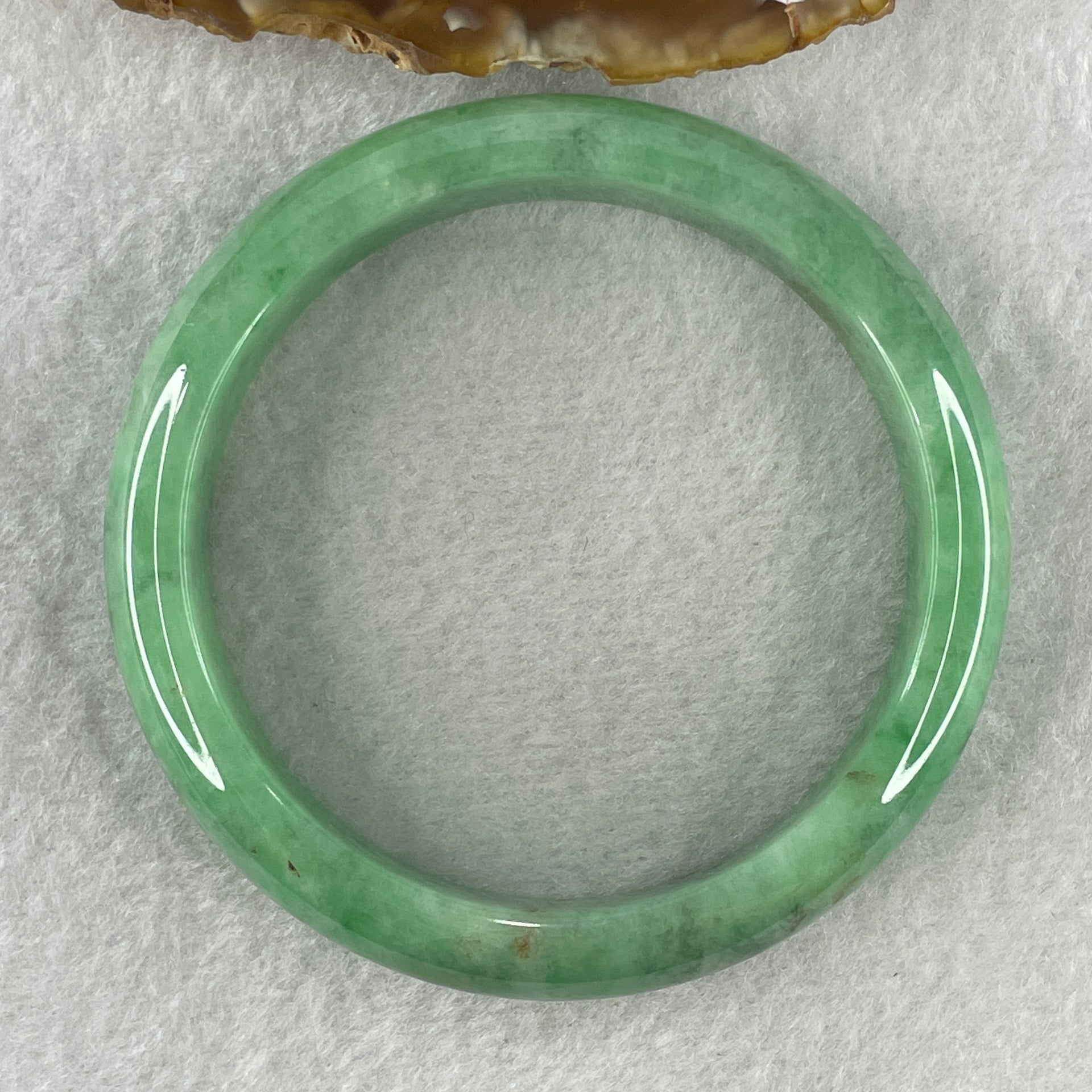 Certified Natural Type A Bright Green with Emerald Green and Brownish Fluorite Piao Hua Jadeite Bangle 55.93g Internal Diameter 57.3mm 13.4 by 8.1mm ( Very Very Slight Internal Line) ( Very Very External Rough) - Huangs Jadeite and Jewelry Pte Ltd