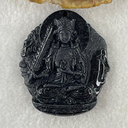 Type A Opaque Black Omphacite Jadeite Good Vs Evil Akasagarbha Bodhissattva Pendant Ox and Tiger Zodiac Guardian 39.80g 50.8 by 43.7 by 11.4mm - Huangs Jadeite and Jewelry Pte Ltd