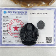 Type A Opaque Black Omphacite Jadeite Good Vs Evil Amitabha Buddha Pendant Dog and Boar Pig Zodiac Guardian 45.89g 49.6 by 43.7 by 12.5mm - Huangs Jadeite and Jewelry Pte Ltd