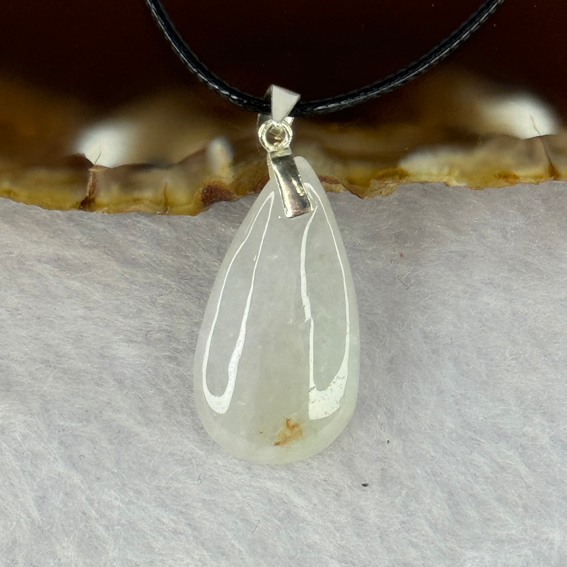 Type A Light Lavender Yellow Teardrop Pendant with S925 Clasp 4.68g 24.1 by 13.0 by 6.7mm - Huangs Jadeite and Jewelry Pte Ltd