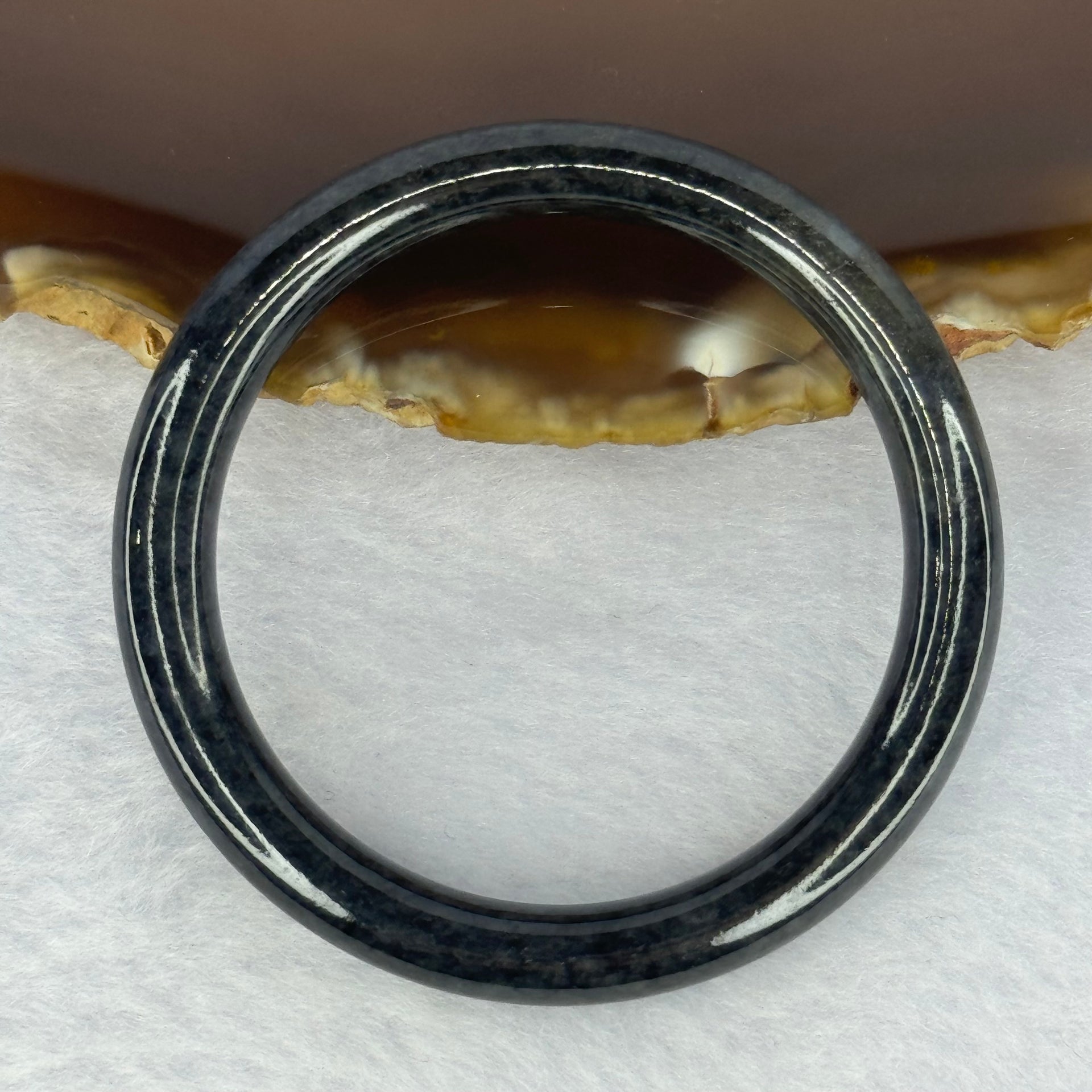 Type A Black Grey Wuji Jadeite Baby Bangle 14.30g Internal Diameter 40.7mm 6.3 by 6.4mm - Huangs Jadeite and Jewelry Pte Ltd