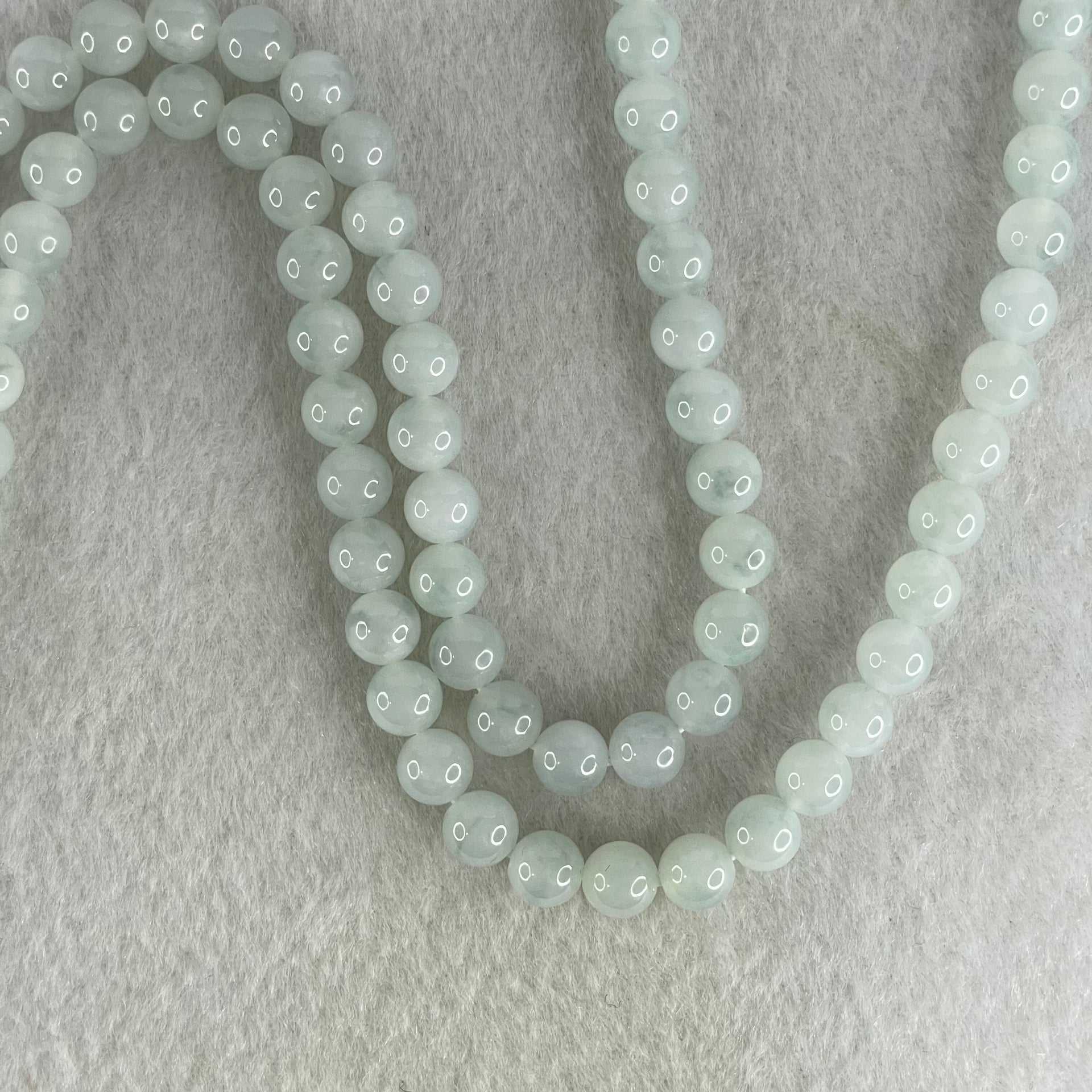 Type A White to Faint Blue Jadeite Beads Necklace 60.72g 66cm 7.1mm 98 Beads - Huangs Jadeite and Jewelry Pte Ltd