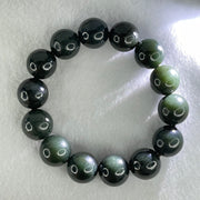 Natural Dark Green Nephrite Beads Bracelet 72.84g 17cm 14mm - Huangs Jadeite and Jewelry Pte Ltd