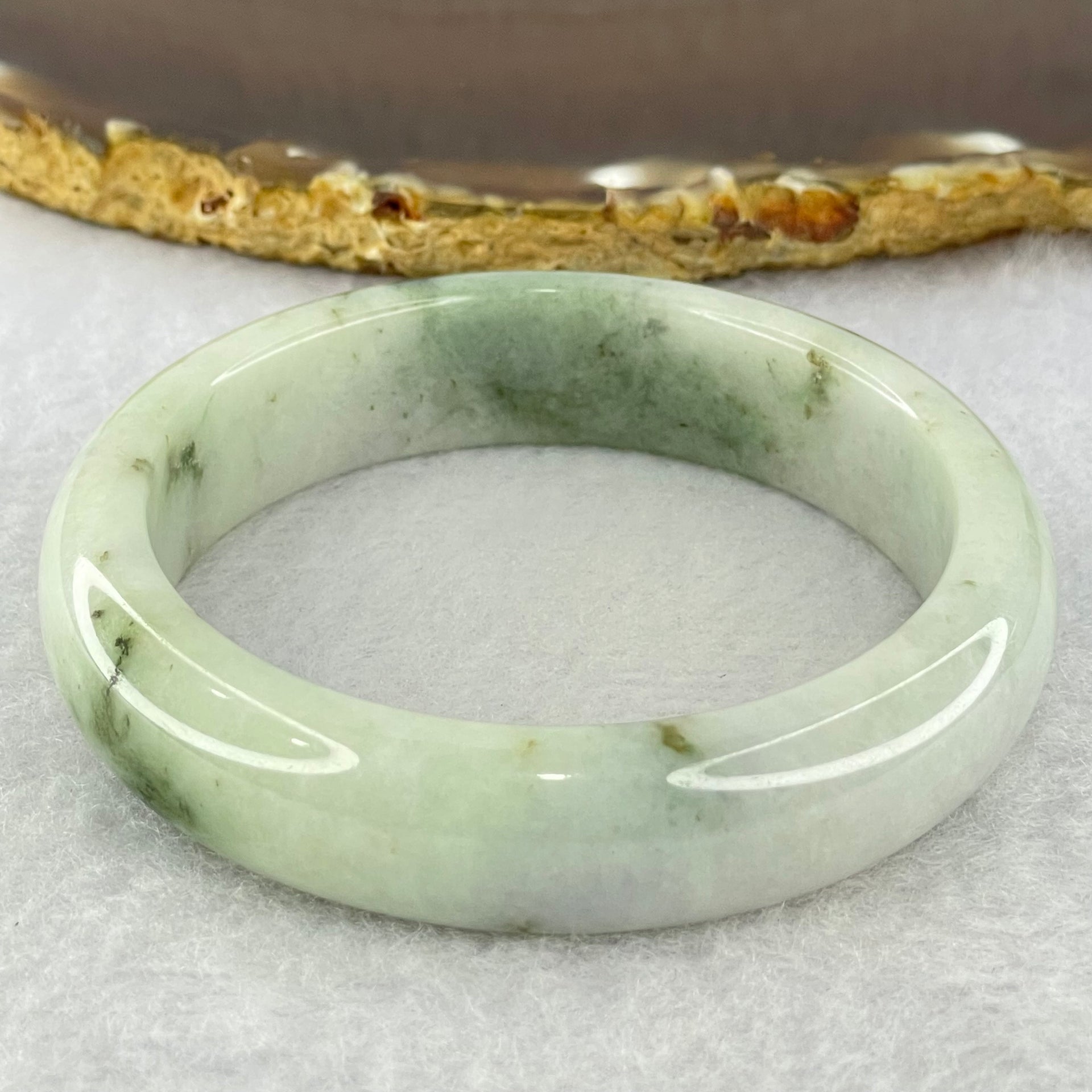 Type A Green Lavender and Moss Green Piao Hua Jadeite Bangle Internal Diameter 55.8mm 60.42g 14.5 by 8.0mm (Very Slight External Rough + Internal Line) - Huangs Jadeite and Jewelry Pte Ltd