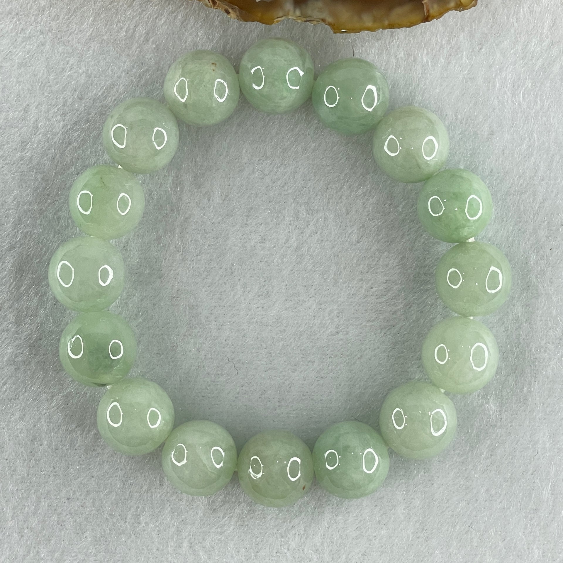 Type A Light Green Jadeite Beads Bracelet 53.65g 16cm 12.7mm 16 Beads (Slight Internal and External Lines) - Huangs Jadeite and Jewelry Pte Ltd