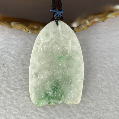 Type A Icy Colourless with Green Piao Hua Floral with Original White Skin Flowers 花开富贵 Pendent 29.43g 54.5 35.8 by 10.3 mm - Huangs Jadeite and Jewelry Pte Ltd