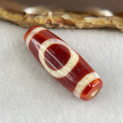 Natural Powerful Tibetan Old Oily Red White Agate One Eye Gold Metal Element Dzi Bead Heavenly Master (Tian Zhu) 一眼金天珠 10.81g 38.0 by 13.5mm - Huangs Jadeite and Jewelry Pte Ltd