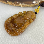 Grand Master Type A Brownish Red with Green Jadeite Cai Shen Ye God of Fortune Pendant 27.91g 53 by 32.7 by 10.5mm - Huangs Jadeite and Jewelry Pte Ltd