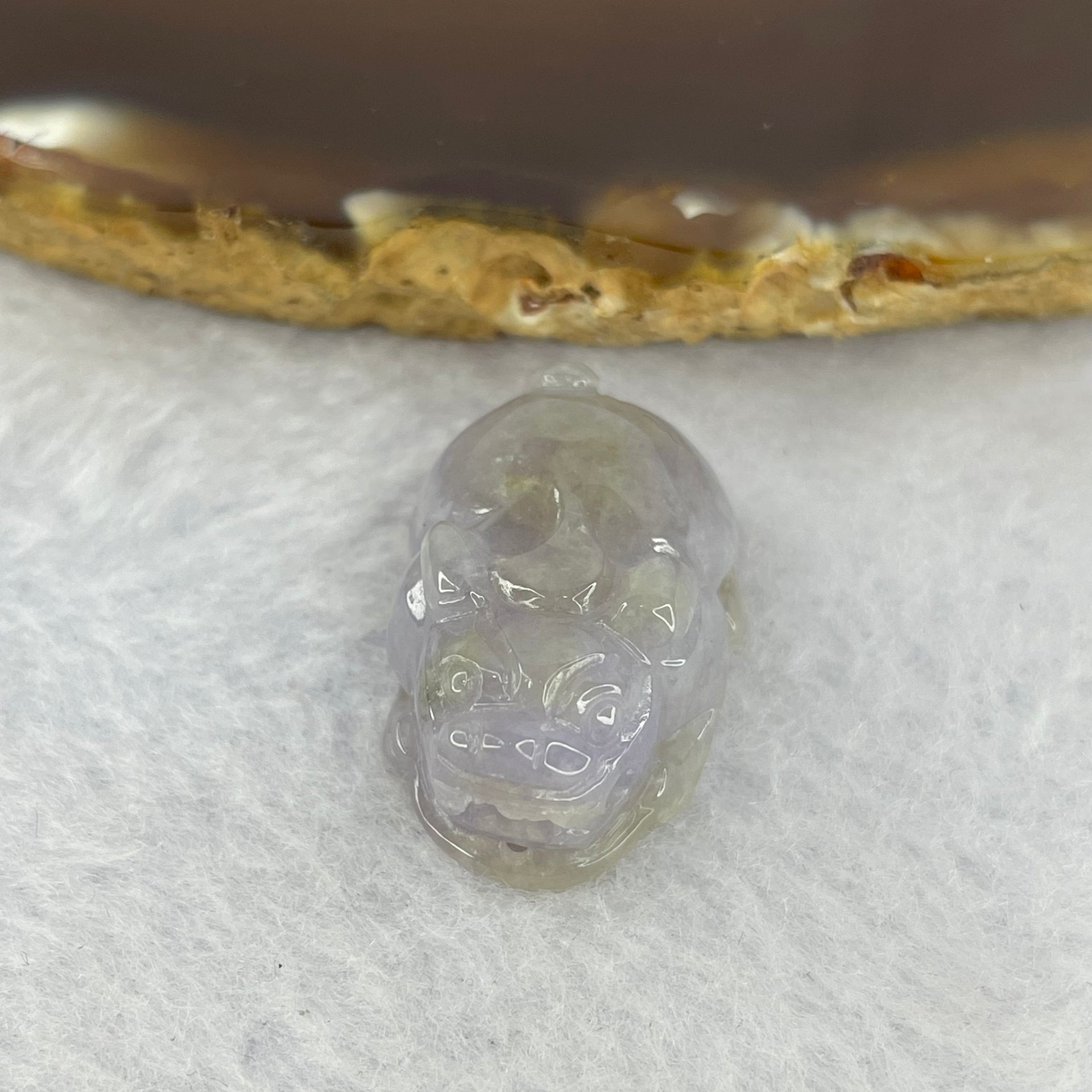 Type A Jelly Deep Lavender with Brown Jadeite Pixiu Pendent A货深紫色带棕色翡翠貔貅牌 8.84g 24.7 by 16.9 by 11.1 mm - Huangs Jadeite and Jewelry Pte Ltd