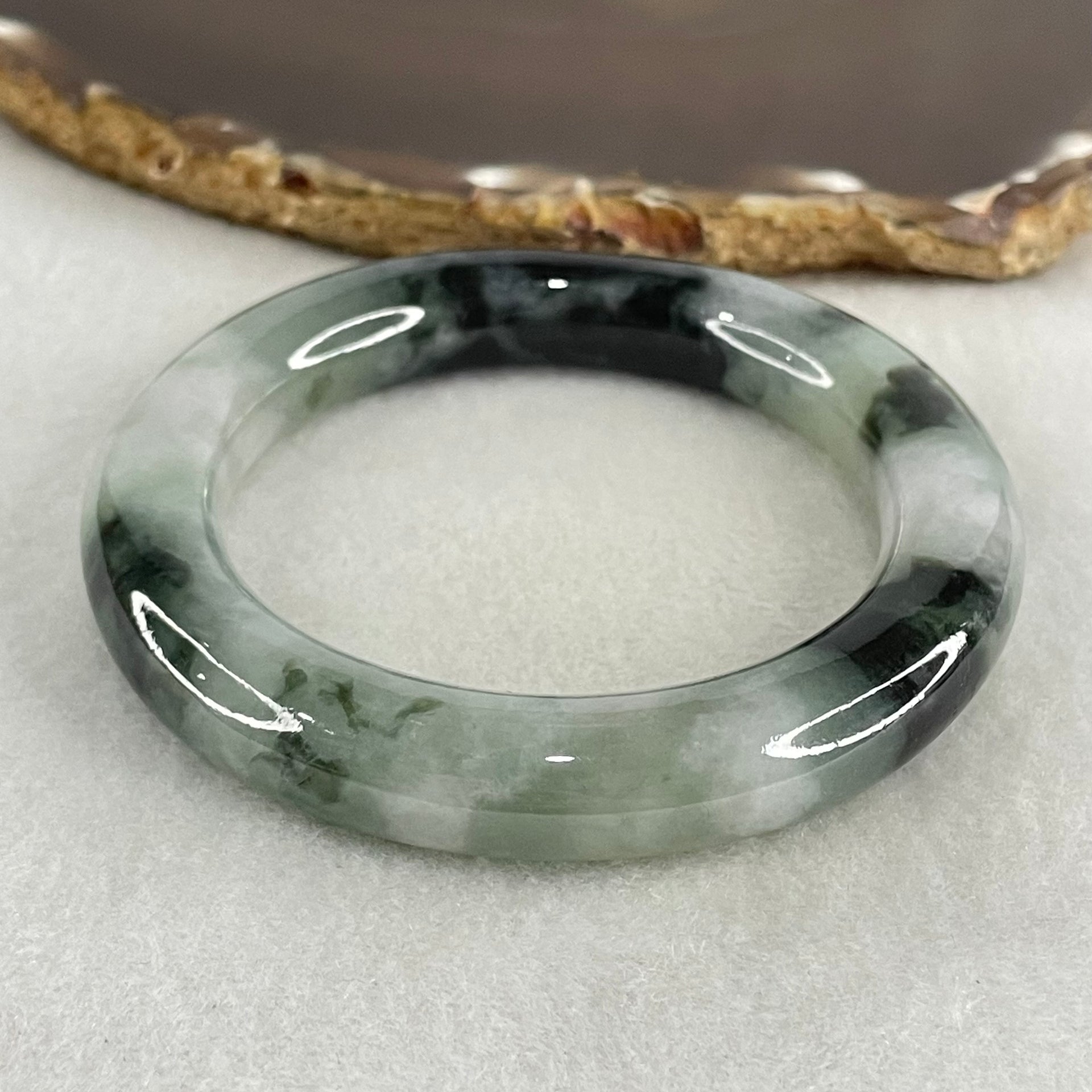 Type A Green Lavender with Dark Green Piao Hua Jadeite Bangle 44.77g Internal Diameter 52.1mm by 10.9 by 11.2mm (Slight Internal Lines) - Huangs Jadeite and Jewelry Pte Ltd