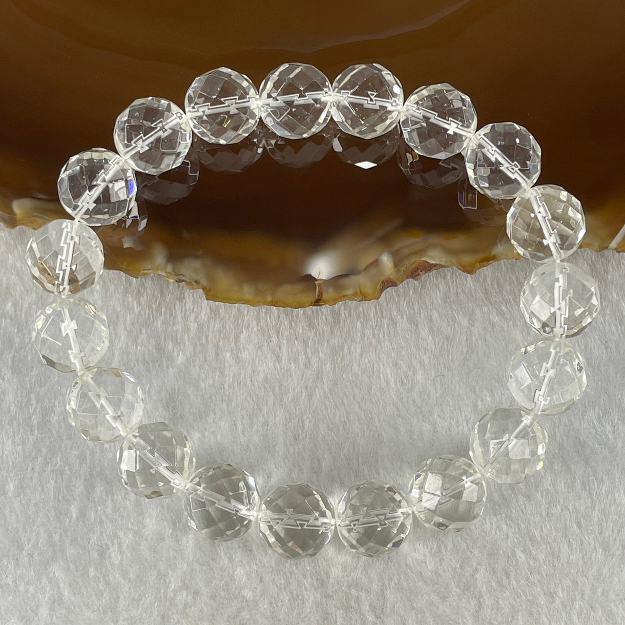 Natural Clear Quartz Faceted Beads Bracelet 24.34g 15.5cm 10.2mm 19 Beads - Huangs Jadeite and Jewelry Pte Ltd