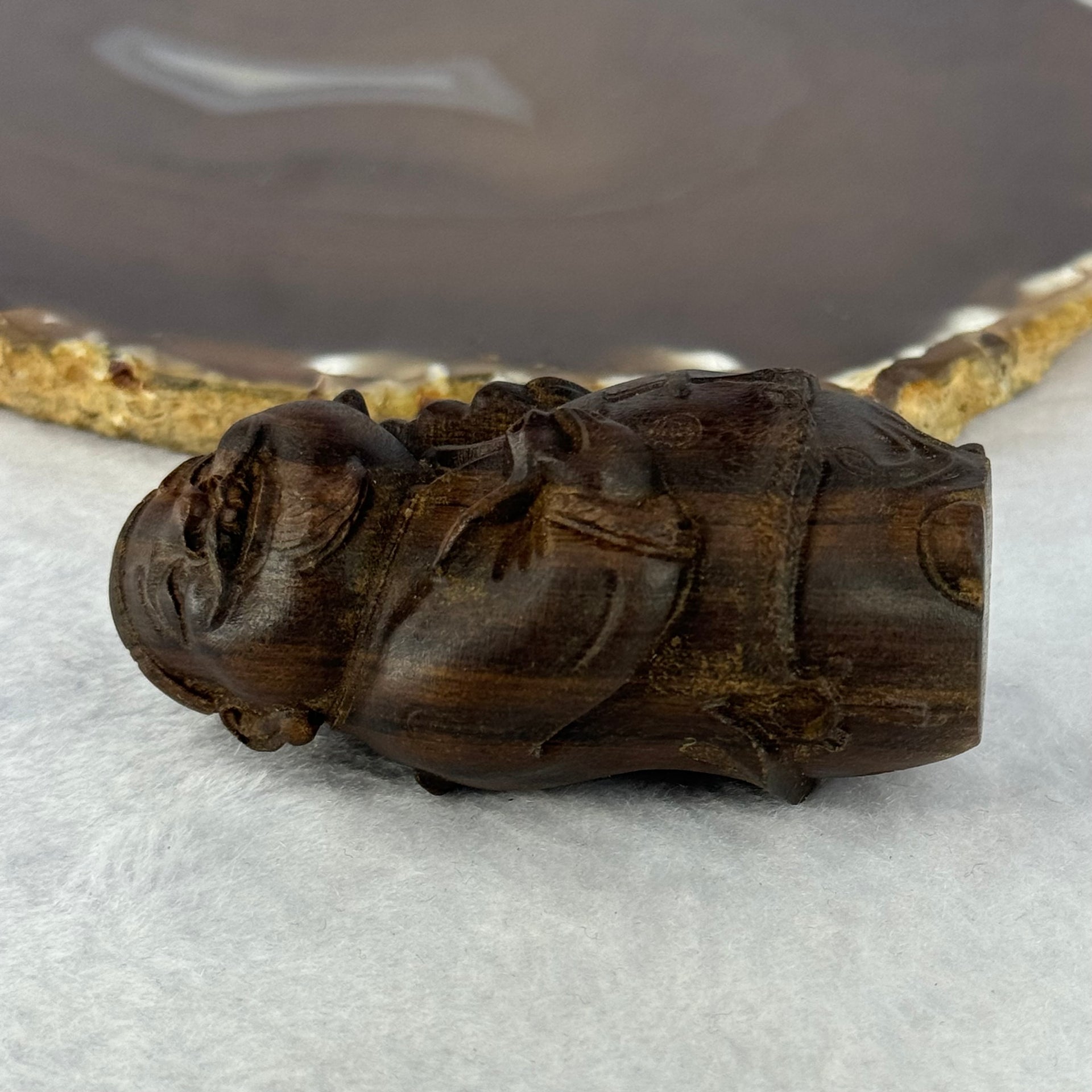 Natural Agarwood Boss Wooden Display 天然沉香钱老板摆件 39.24g 67.7 by 37.6 by 32.4mm - Huangs Jadeite and Jewelry Pte Ltd