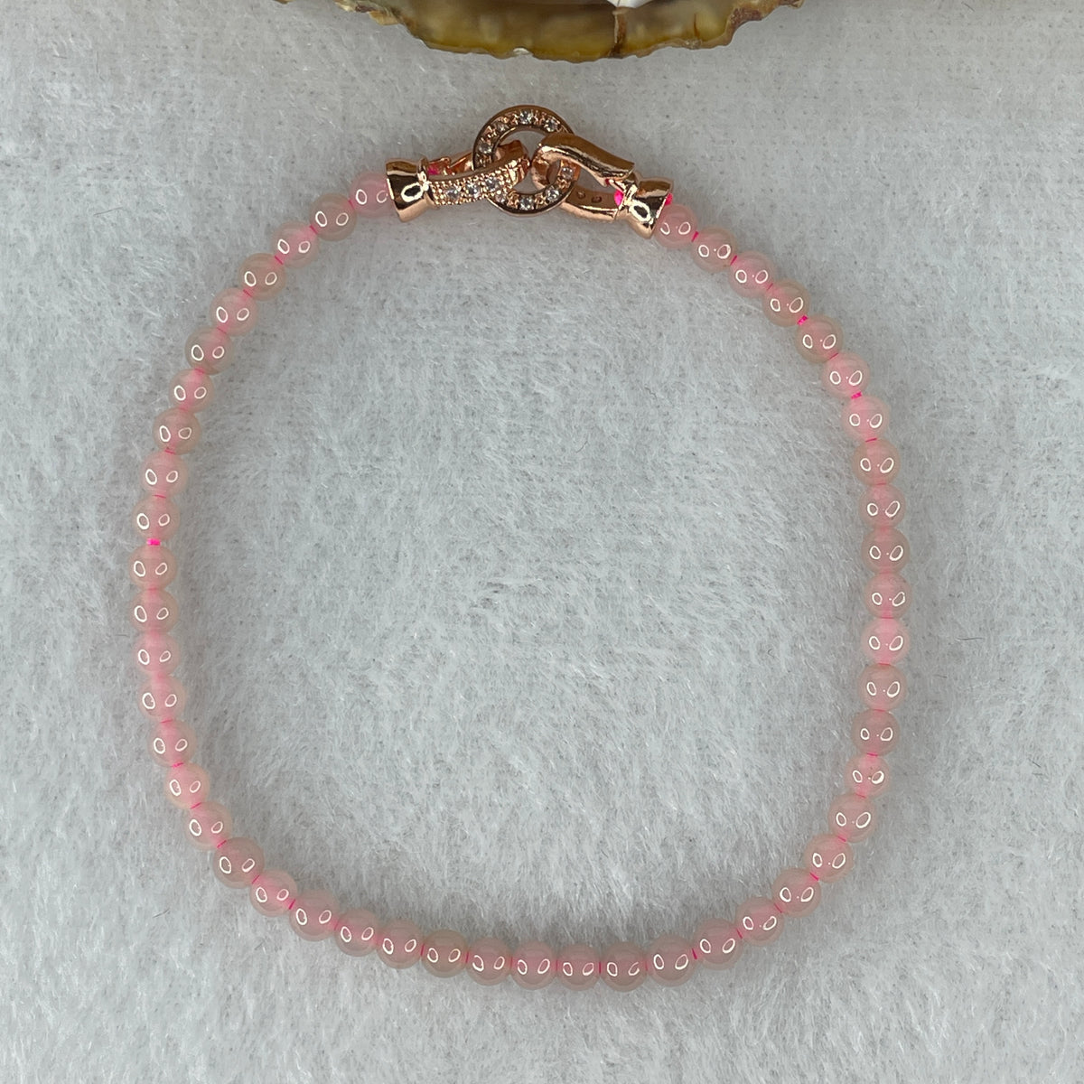 Natural Type A Semi-Icy Pink Jadeite Bracelet | 17cm Delicate 3.8mm Round Genuine Pink Jade Bead Strand with Rose Gold Clasp (5.30g 48 Beads) - Huangs Jadeite and Jewelry Pte Ltd