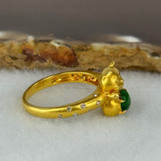 Type A Burmese Icy Gull Spicy Green Jade Jadeite Fortune Cat 18k yellow gold 4.61g Fortune cat 11.9 by 11.2 by 6.8mm with Diamonds Ring inner diameter 16.9mm US6.5 HK14.5 Inner Dia 17.0mm - Huangs Jadeite and Jewelry Pte Ltd