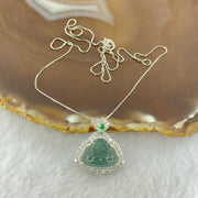 Type A Icy Blueish Green Jadeite Milo Buddha Pendent with Crystals in S925 Sliver Setting and Chain 3.39g 12.8 by 16.0 by 3.0mm - Huangs Jadeite and Jewelry Pte Ltd