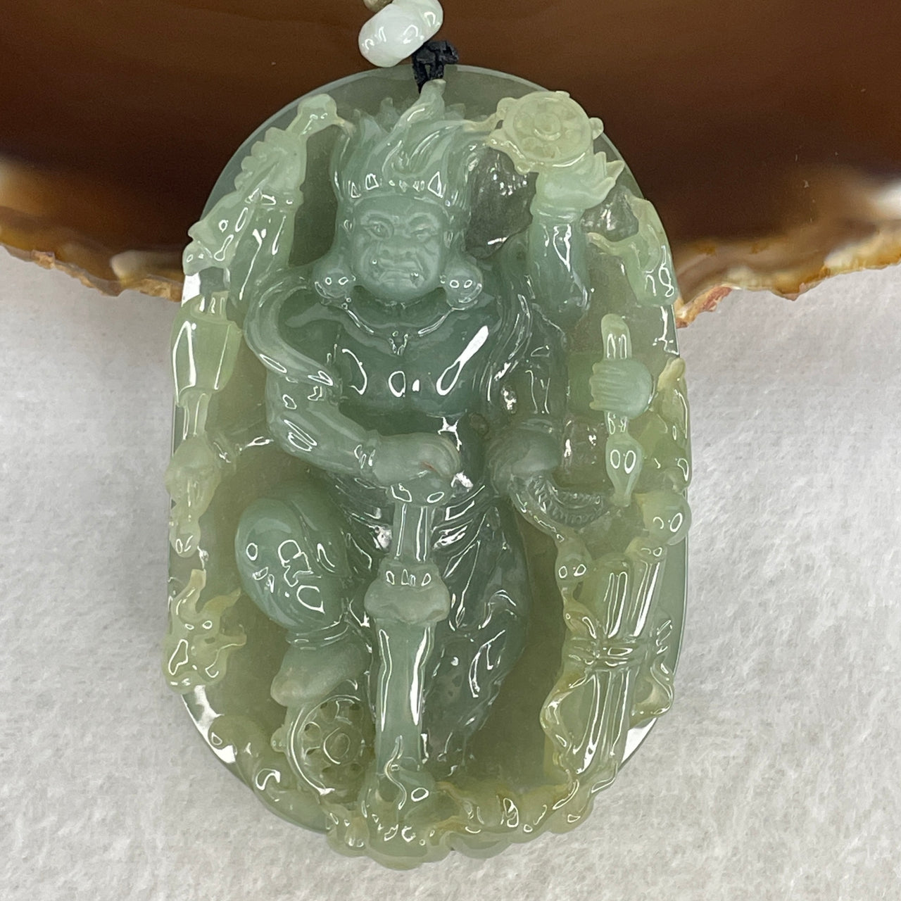 Certified Type A Jelly Light Blueish-Green Jadeite Sculpture | "Acala" Buddhist Guardian Masterwork | Includes NGI Certificate | Imperial Sovereign Protection Amulet (77.72g 71.59x47.48x14.62mm)