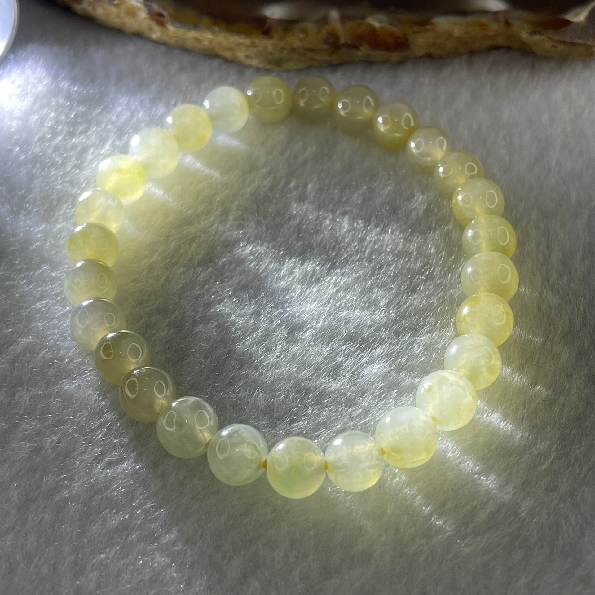 High Grade Natural Type A Semi Icy Light Yellow Jadeite  Beads Bracelet 15.20g 15.5cm 7.2mm 27 Beads - Huangs Jadeite and Jewelry Pte Ltd
