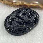 Type A Opaque to Partial Translucent Black Omphacite Jadeite Dragon and Phoenix Pendant 20.96g 50.2 by 38.3 by 8.4mm - Huangs Jadeite and Jewelry Pte Ltd
