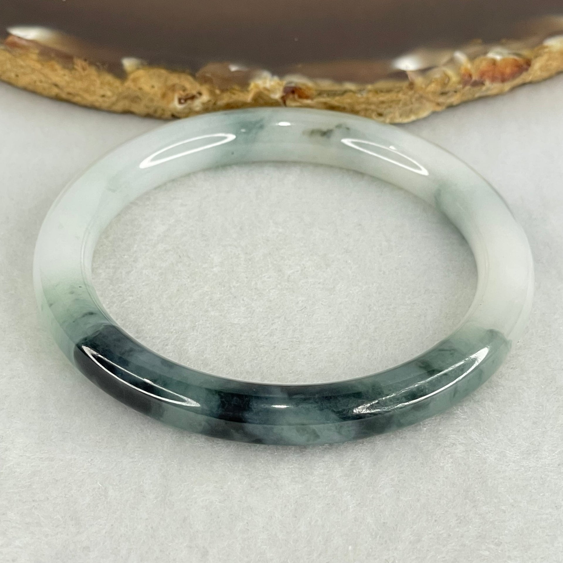 Type A Faint Green with Blueish Green Patches Jadeite Bangle Internal Diameter 53.2mm 31.33g 8.0 by 8.1mm (Internal Lines) - Huangs Jadeite and Jewelry Pte Ltd