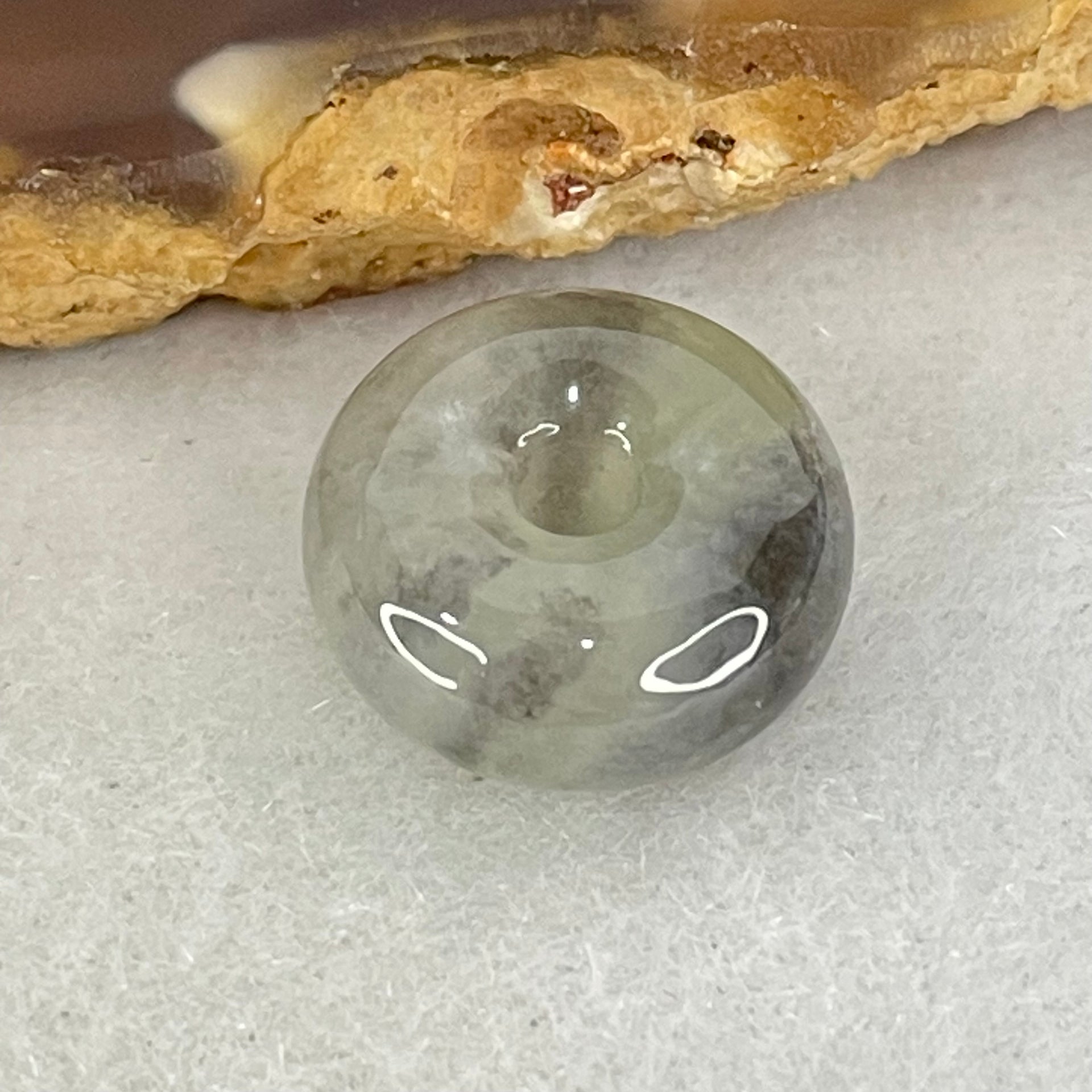 Type A Icy Wuji Grey Jadeite Ping An Kou Donut Charm Pendant 2.04g 13.0 by 5.9mm - Huangs Jadeite and Jewelry Pte Ltd