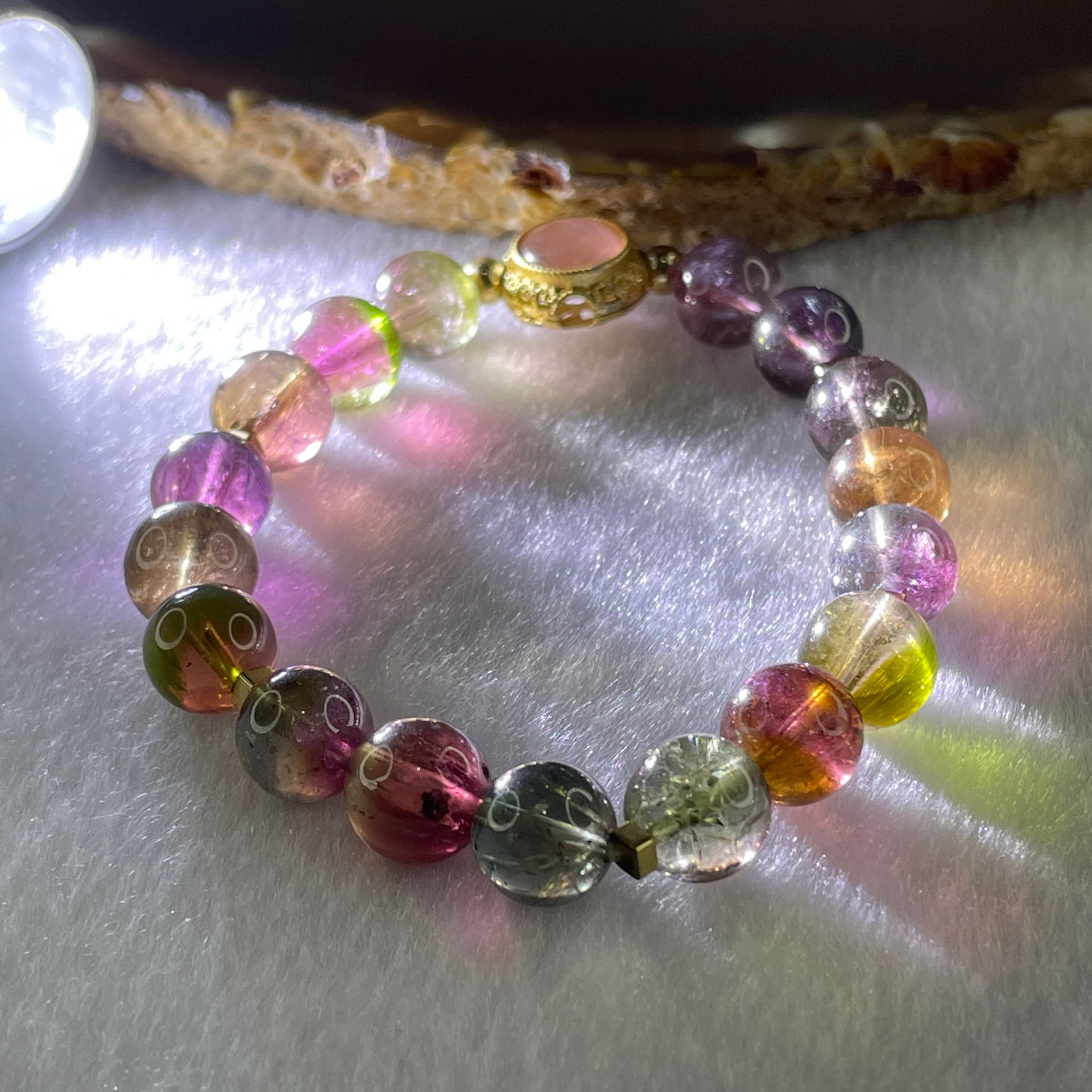 Very Good Grade Natural Tourmaline Crystal Beads with Charm Bracelet 19.74g 14cm 8.8mm 17Beads - Huangs Jadeite and Jewelry Pte Ltd