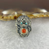 925 Sliver Dragon with Turquoise Eyes and Red Nan Hong Agate Bracelet Charm 7.09g 17.5 by 13.1 by 15.0mm - Huangs Jadeite and Jewelry Pte Ltd