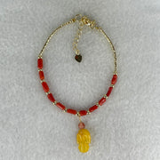 Natural Red Coral with Natural Butterscotch Amber Leaf Charm in Gold Color Bracelet 3.74g 6.2 by 2.6mm 11pcs - Huangs Jadeite and Jewelry Pte Ltd
