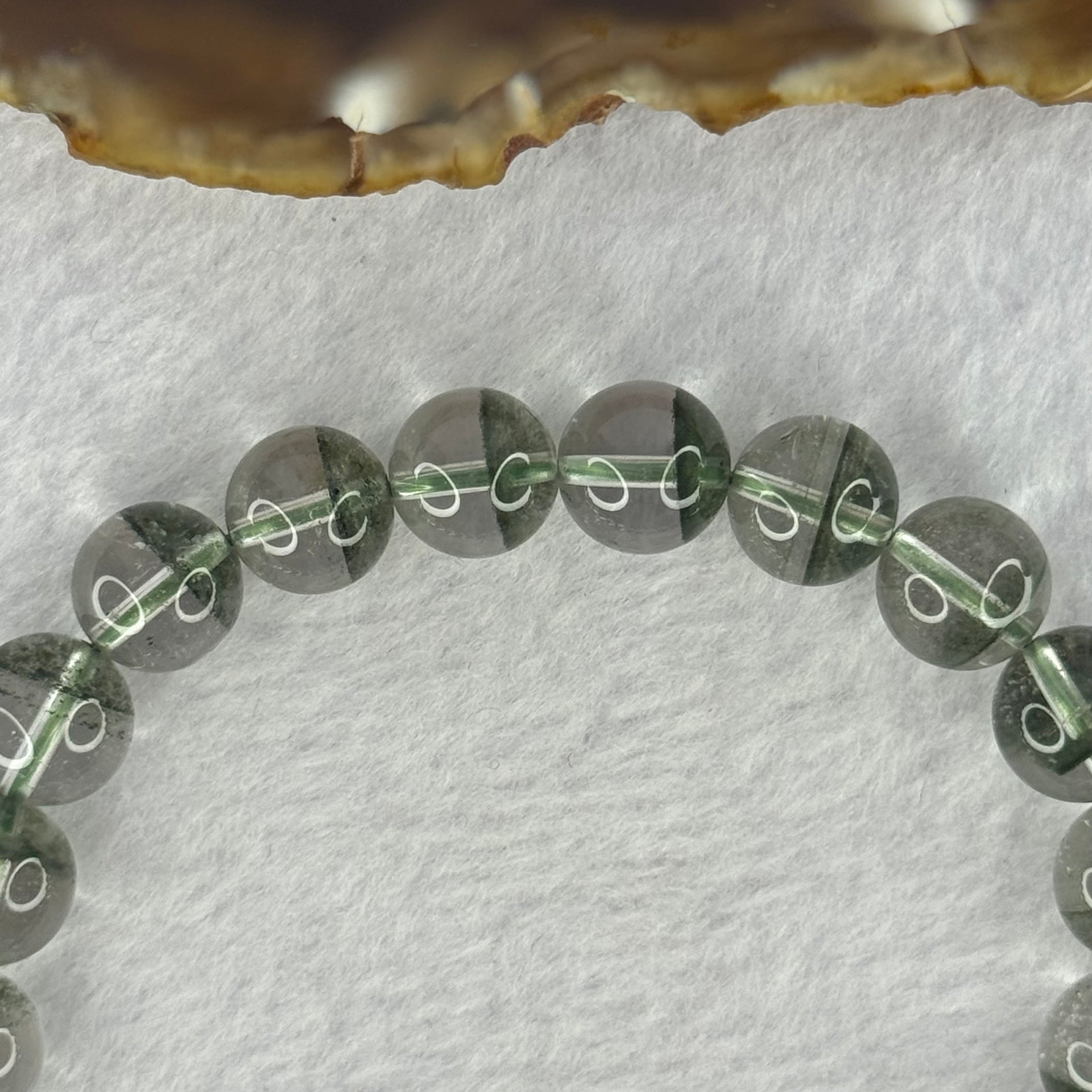 Very Good Grade Natural Green Phantom Quartz Beads Bracelet 28.83.g 17.5cm 10.3mm 20 Beads - Huangs Jadeite and Jewelry Pte Ltd