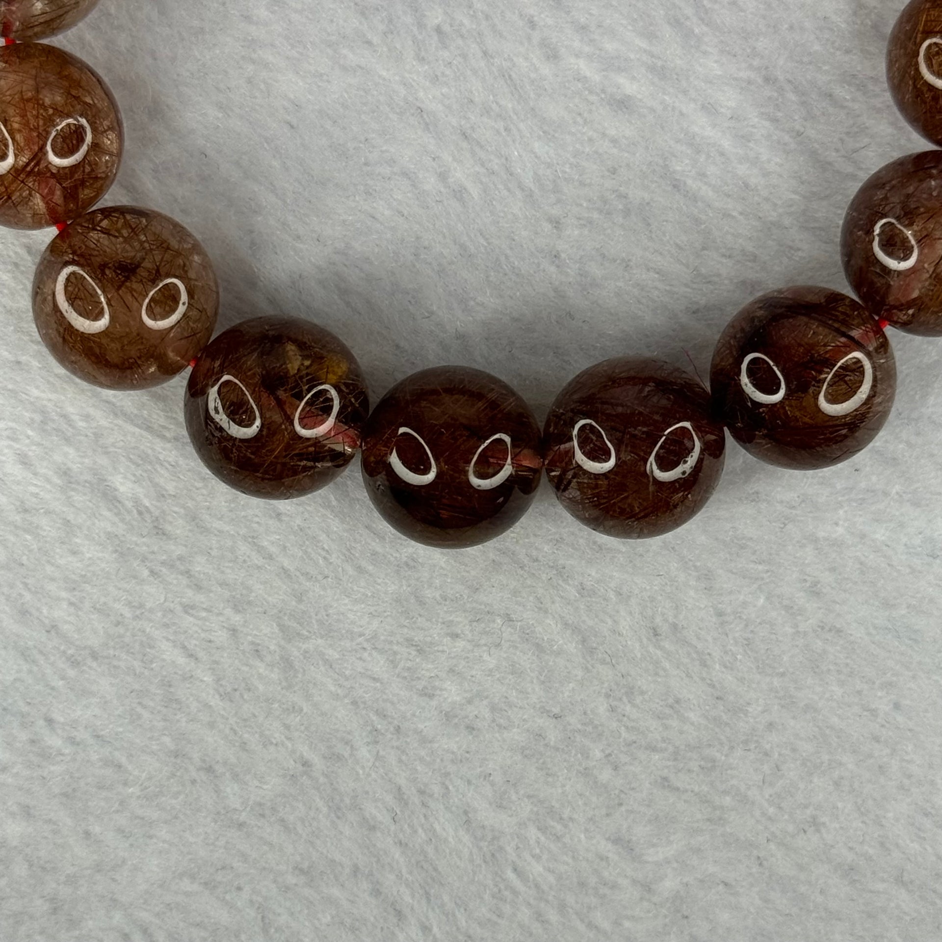 Natural Copper Rutilated Quartz Beads Bracelet 銅髮晶手镯 52.90g 17.5cm 14.mm 15 Beads - Huangs Jadeite and Jewelry Pte Ltd