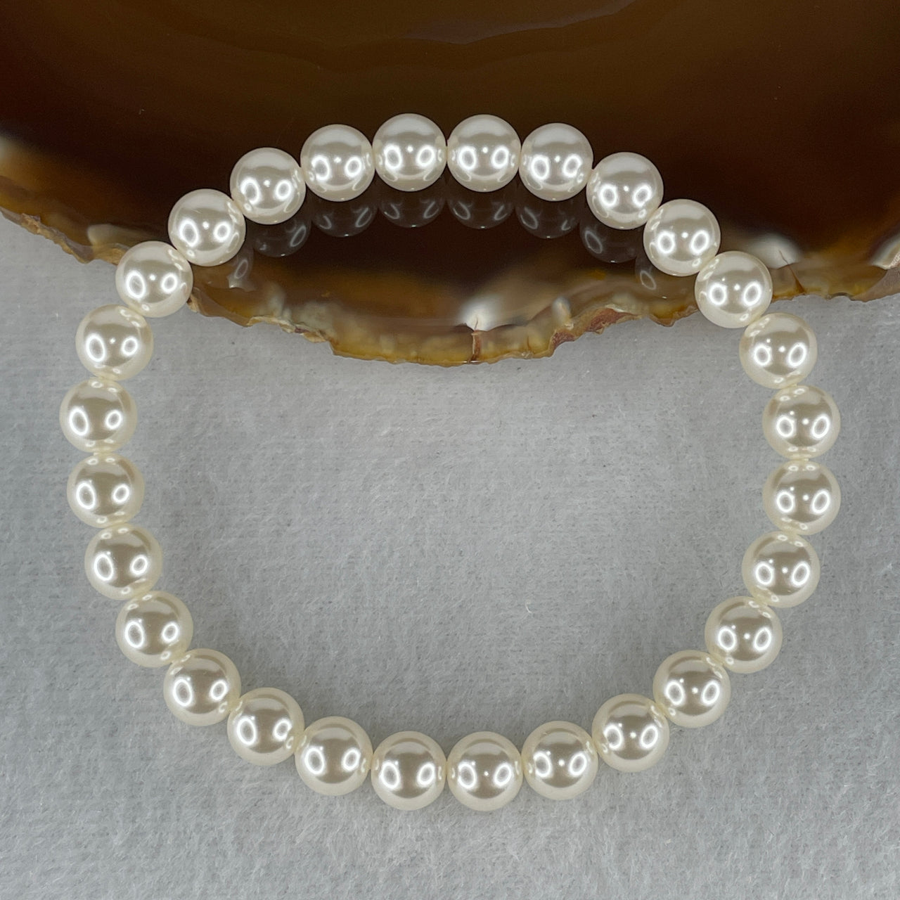 Natural Faux White Pearl Beads Bracelet 18.22g 19cm 8.0mm 28 Beads