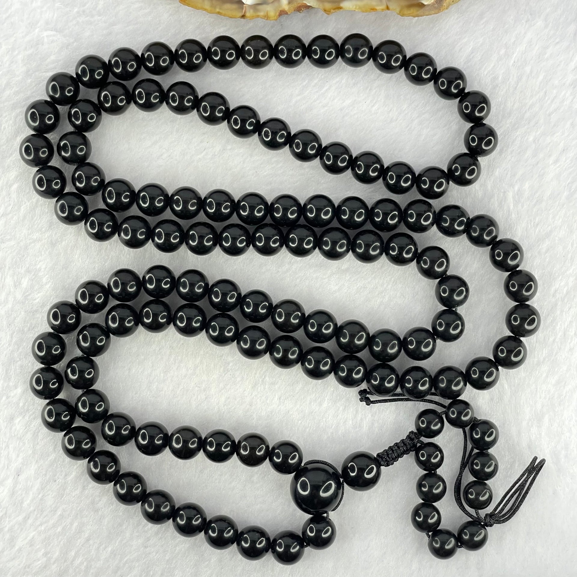 Natural Black Amber Beads Necklace 天然黑琥珀项链 39.36g 88cm 13.0mm 1 Bead 10mm 1 Bead 8.7mm 108 Beads - Huangs Jadeite and Jewelry Pte Ltd