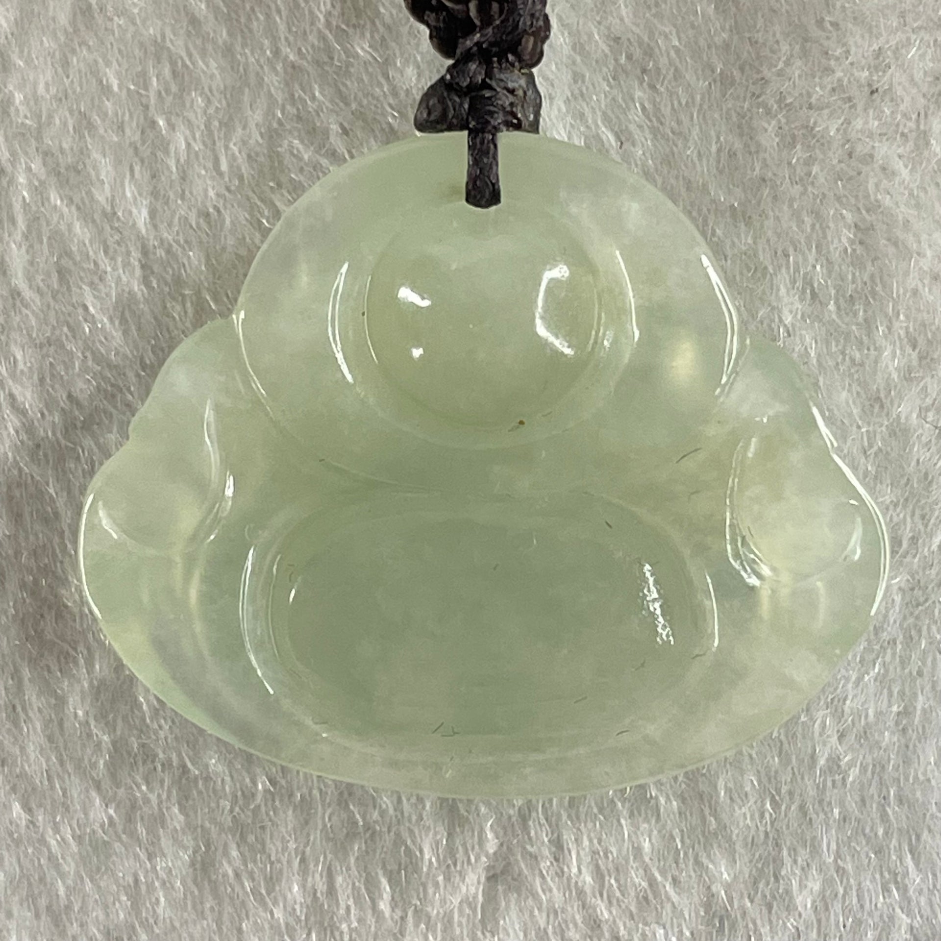 Type A Icy Faint Green Jadeite Milo Buddha Pendant 3.01g 22.4 by 27.1 by 6.0mm - Huangs Jadeite and Jewelry Pte Ltd