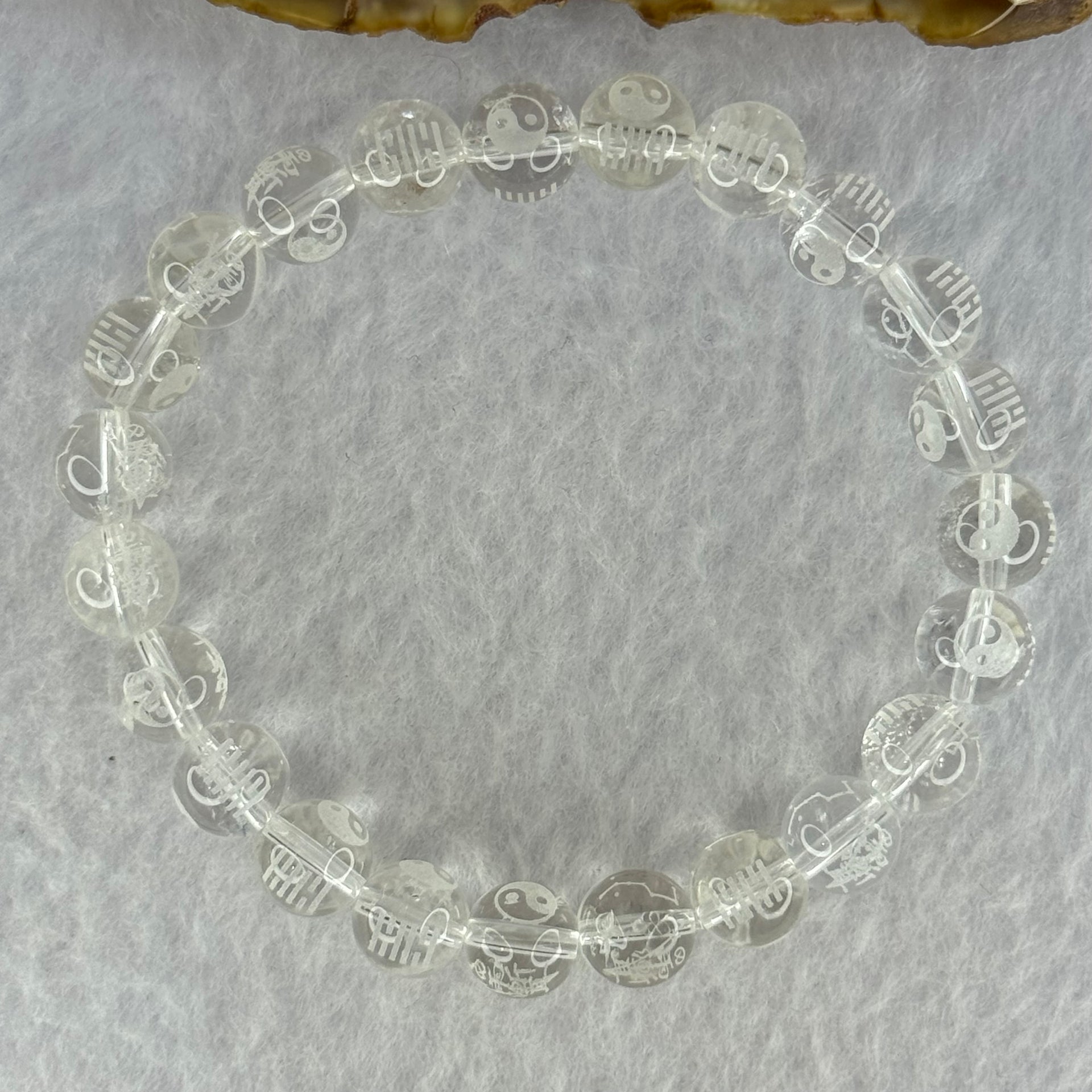 Natural Clear Quartz Beads with Inscription Bracelet 17.91g 15cm 8.4mm 23 Beads - Huangs Jadeite and Jewelry Pte Ltd