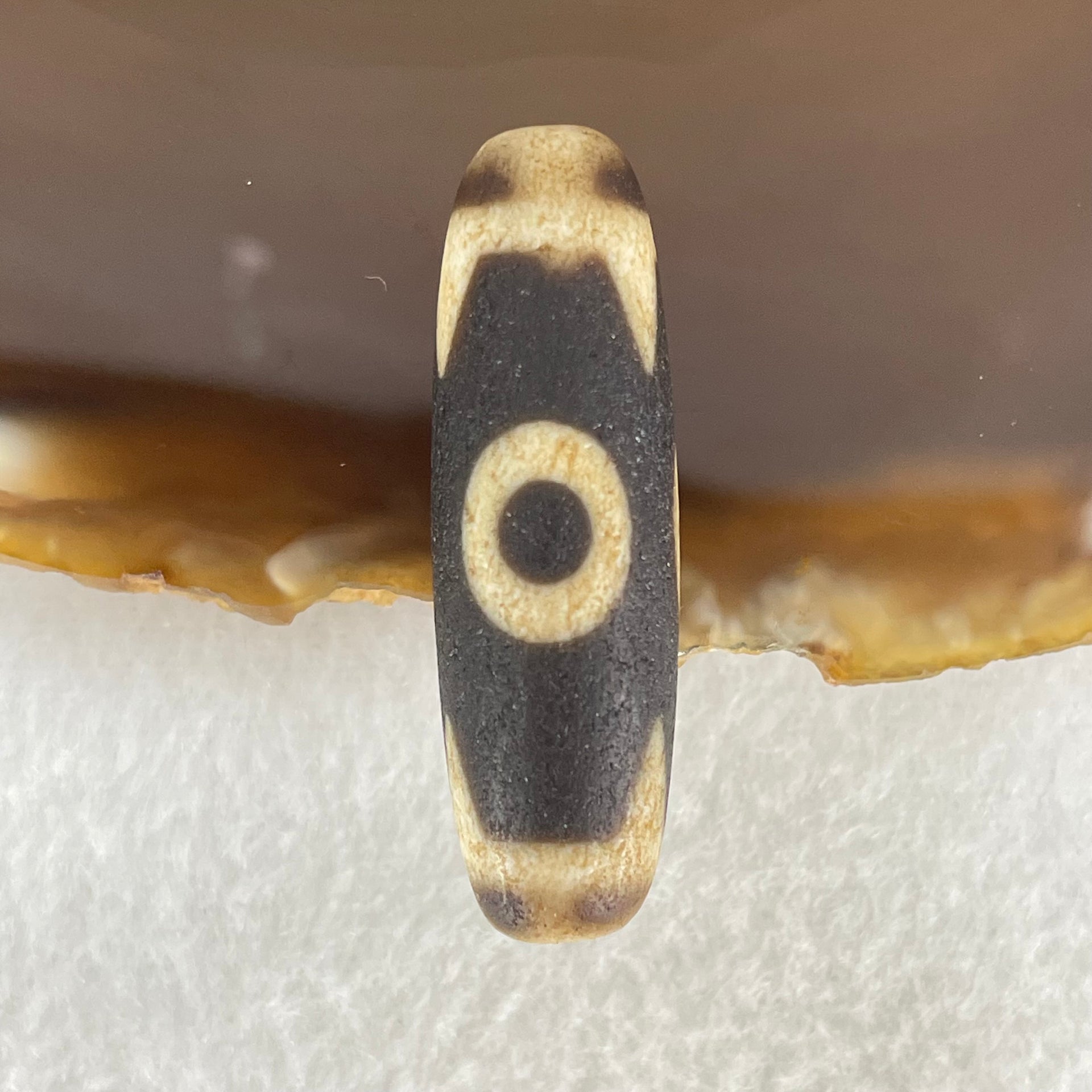 Natural Powerful Tibetan Old Oily Agate 3 Eyes Dzi Bead Heavenly Master (Tian Zhu) 三眼天诛 8.11g 38.3 by 11.9mm - Huangs Jadeite and Jewelry Pte Ltd