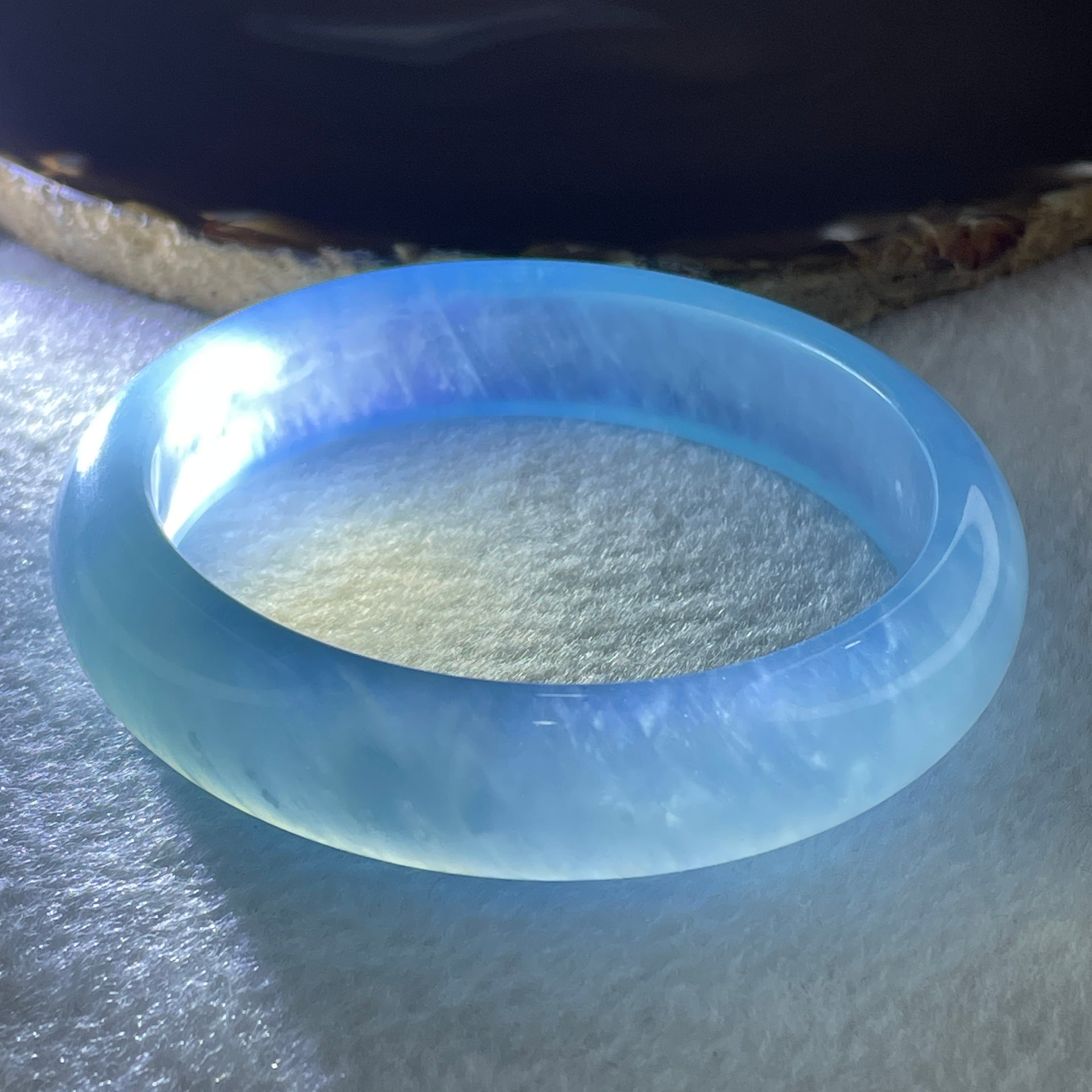 Certified Above Average Natural Sky Blue Aquamarine Bangle 59.31g Inner Diameter 61.9mm 15.5 by 8.4mm ( Close to Perfect) - Huangs Jadeite and Jewelry Pte Ltd