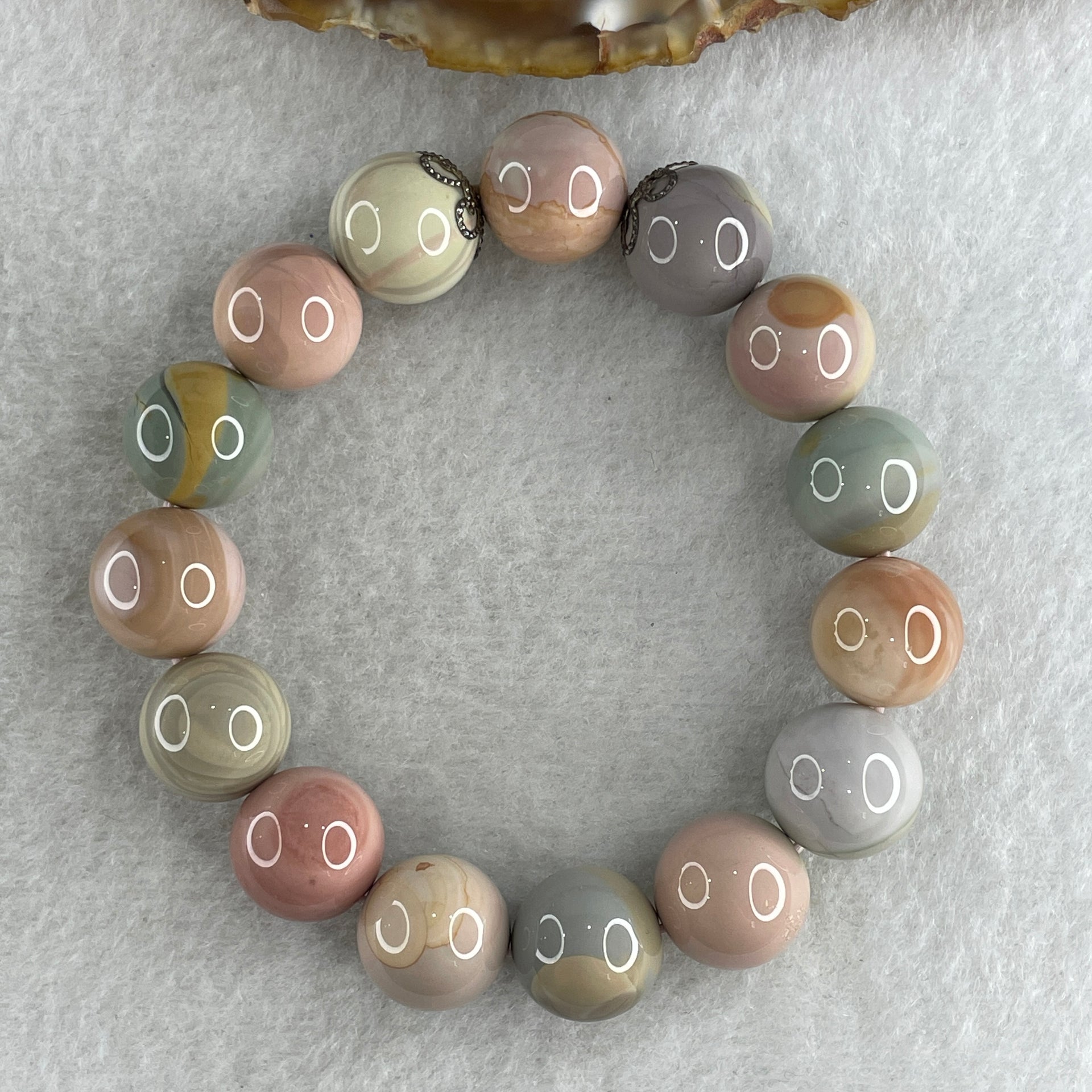 Natural Alashan Agate Pastels Pink Beads Bracelet 46.70g 15.5cm 13.4mm 15Beads - Huangs Jadeite and Jewelry Pte Ltd