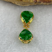 Type A Spicy Green Tear Drop Design Jade Jadeite 18k Yellow gold 1.4g 26.9 by 9.7 by 4.3mm - Huangs Jadeite and Jewelry Pte Ltd