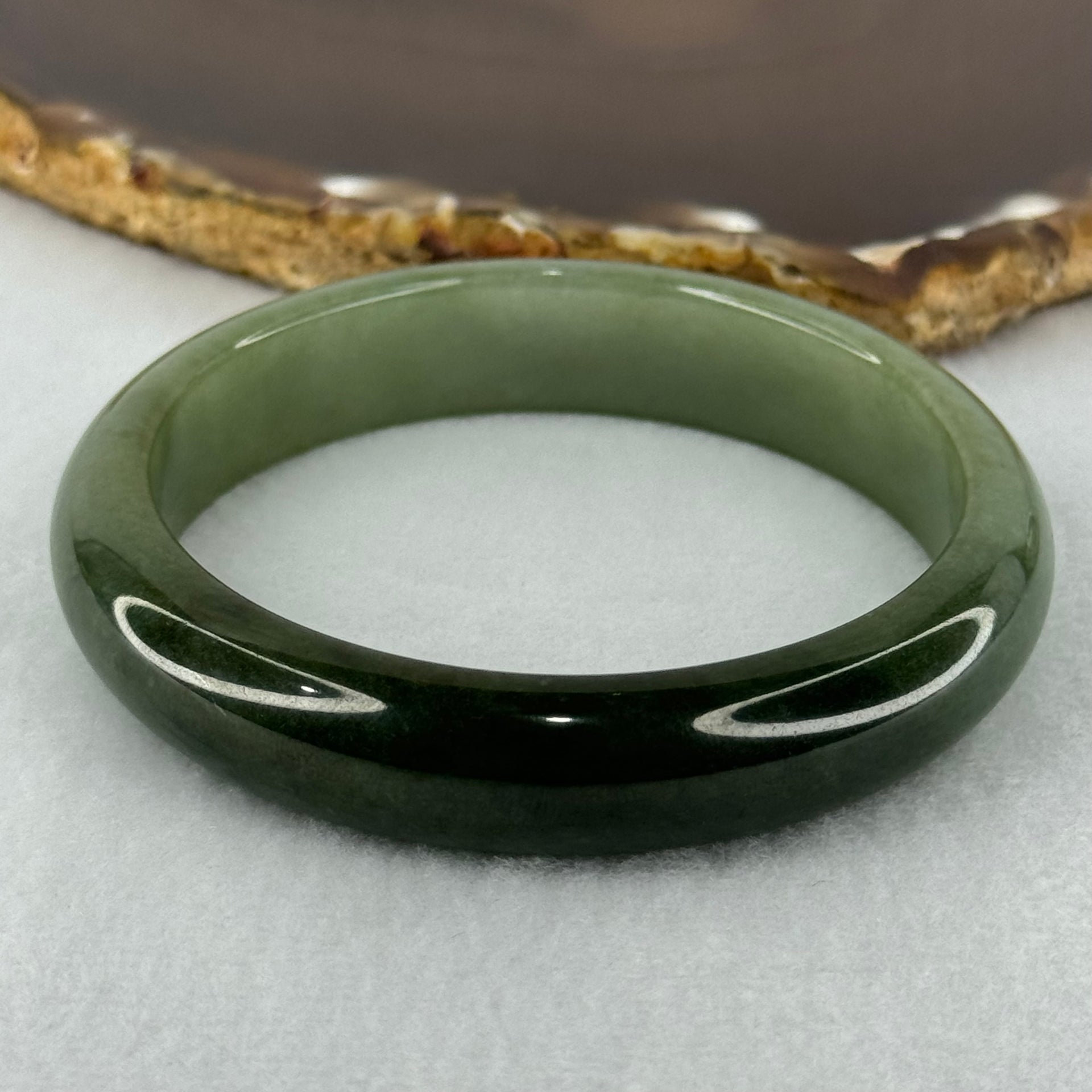 Type A Dark to Light Green Jadeite Bangle Internal Diameter 57.6mm 52.17g 13.3 by 7.4mm (Slight Internal Lines) - Huangs Jadeite and Jewelry Pte Ltd