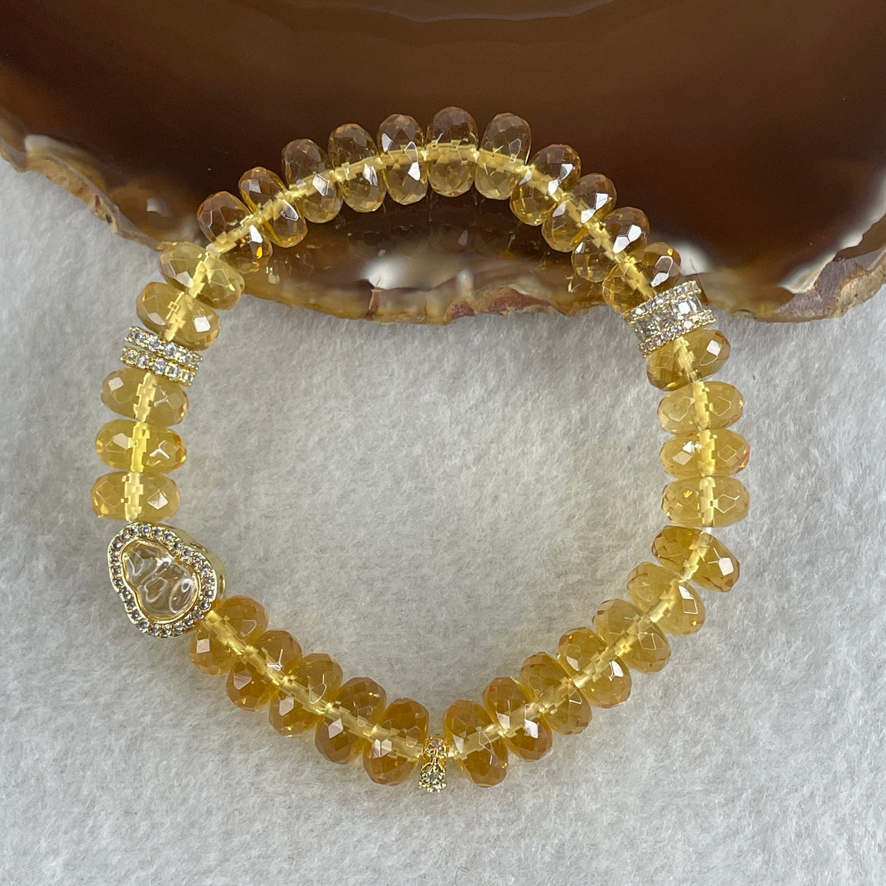 Natural Intense Yellow Citrine Donut with Hulu Charm Bracelet 26.29g 15cm 9.4mm 32 Beads - Huangs Jadeite and Jewelry Pte Ltd
