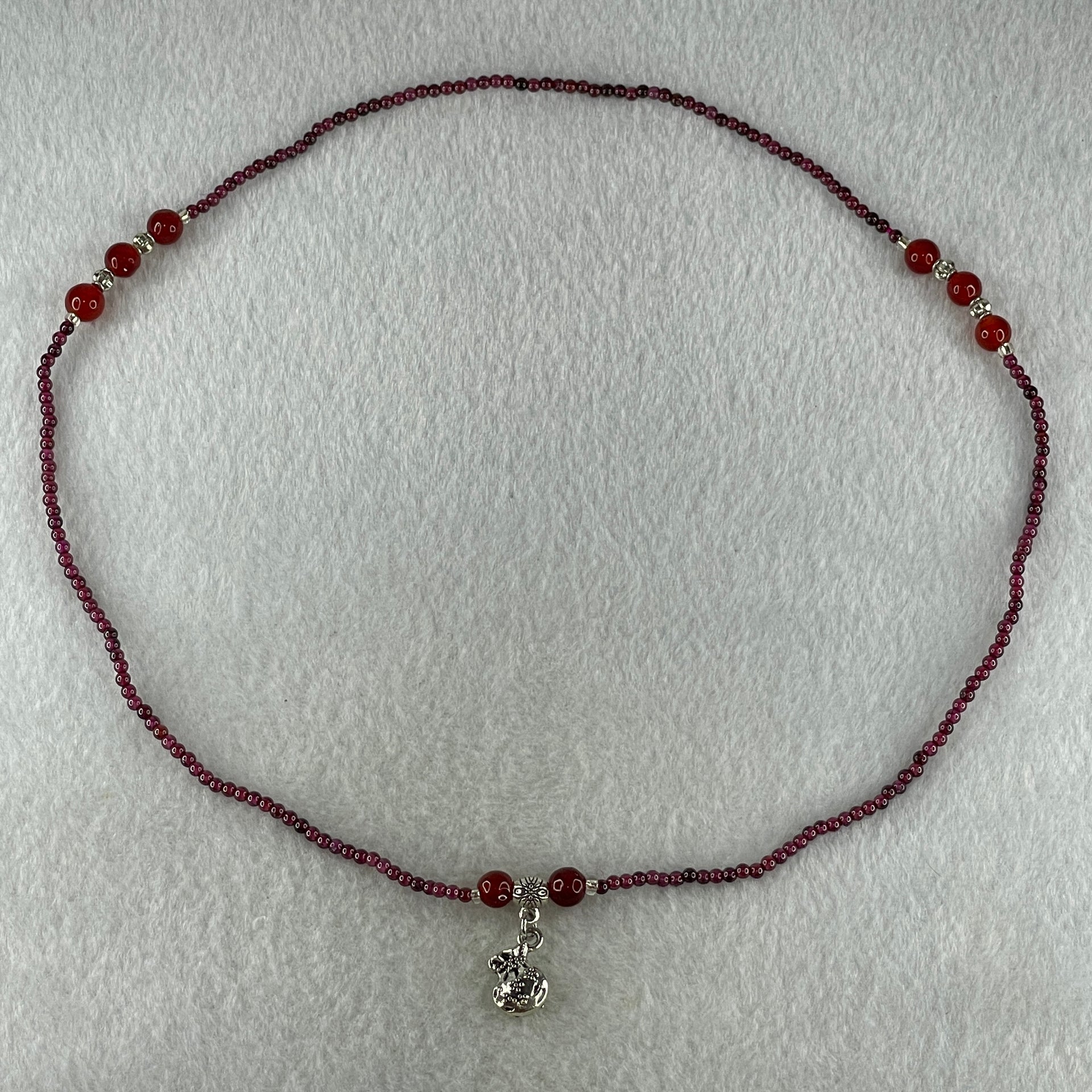 Natural Red Garnet Beads Necklace 11.30g 48cm 6.7mm 8Beads - 2.5mm 94Beads - Huangs Jadeite and Jewelry Pte Ltd