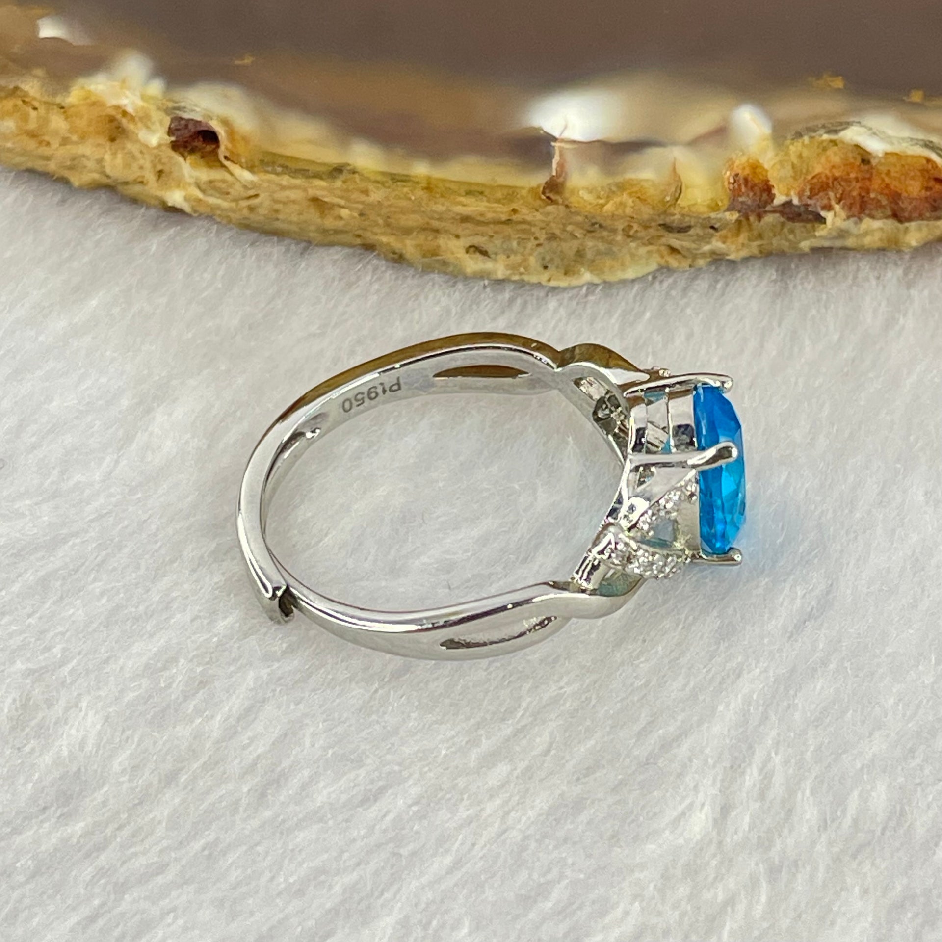 Blue Cubic Zirconia with Crystals in PT950 Plated Sliver Ring (Adjustable Size) 2.17g 8.4 by 6.8 by 4.5mm - Huangs Jadeite and Jewelry Pte Ltd