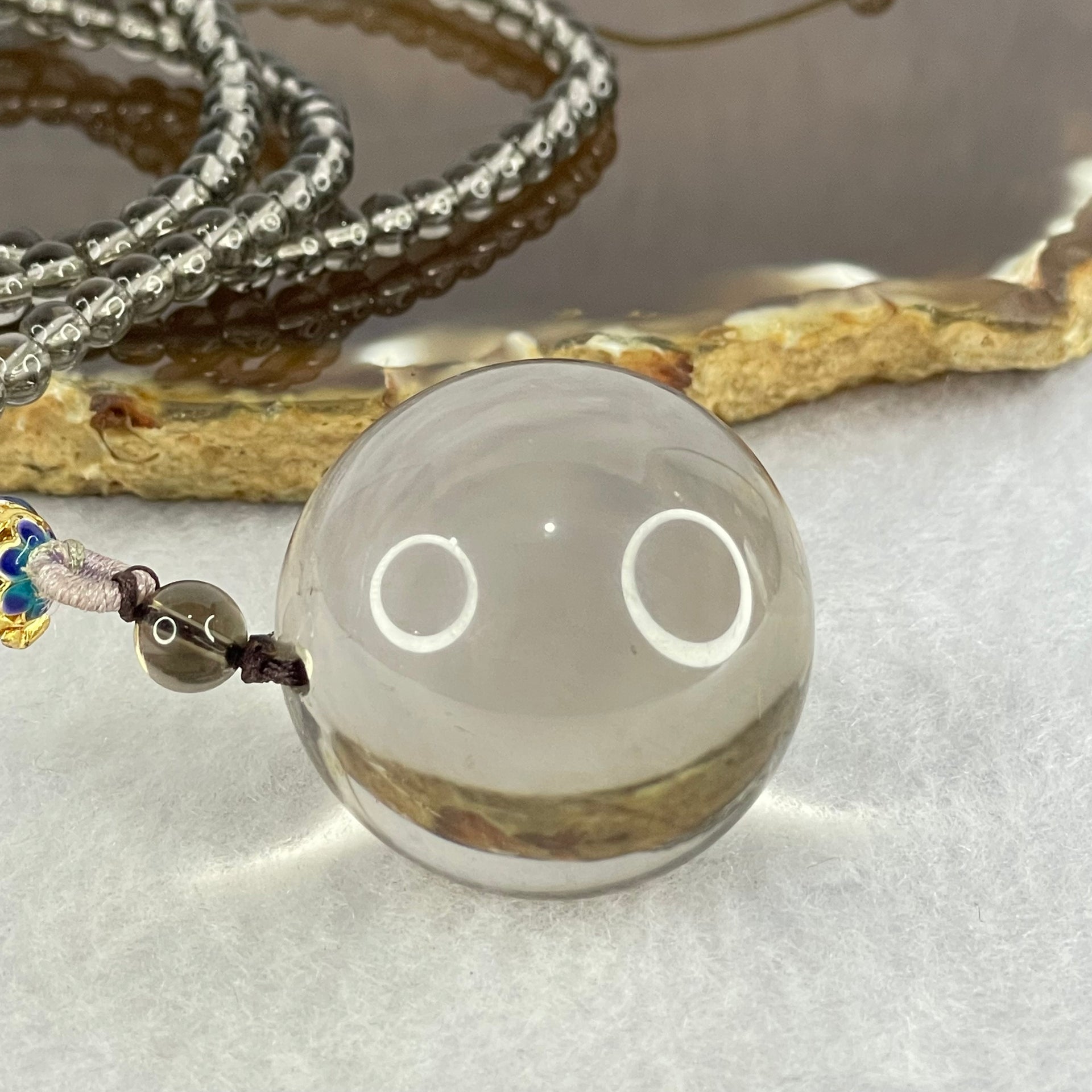Natural Smoky Quartz Crystal Sphere Pendant with Mini Beads Necklace 59.74g 60cm 31.1mm 4.6mm 149 Beads - Huangs Jadeite and Jewelry Pte Ltd