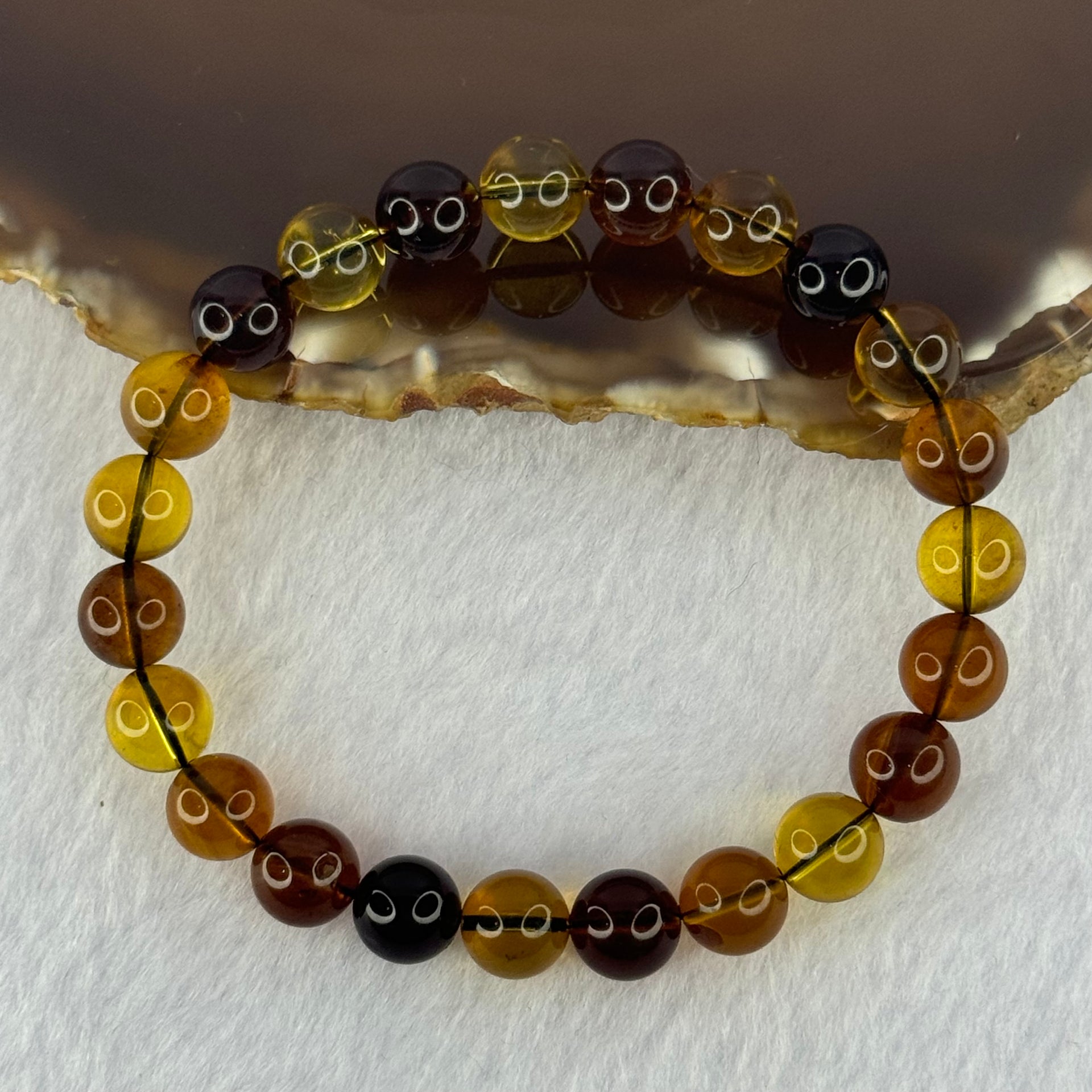 Natural Mixed Color Amber Beads Bracelet 6.49g 15.5cm 8.1mm 23 Beads - Huangs Jadeite and Jewelry Pte Ltd