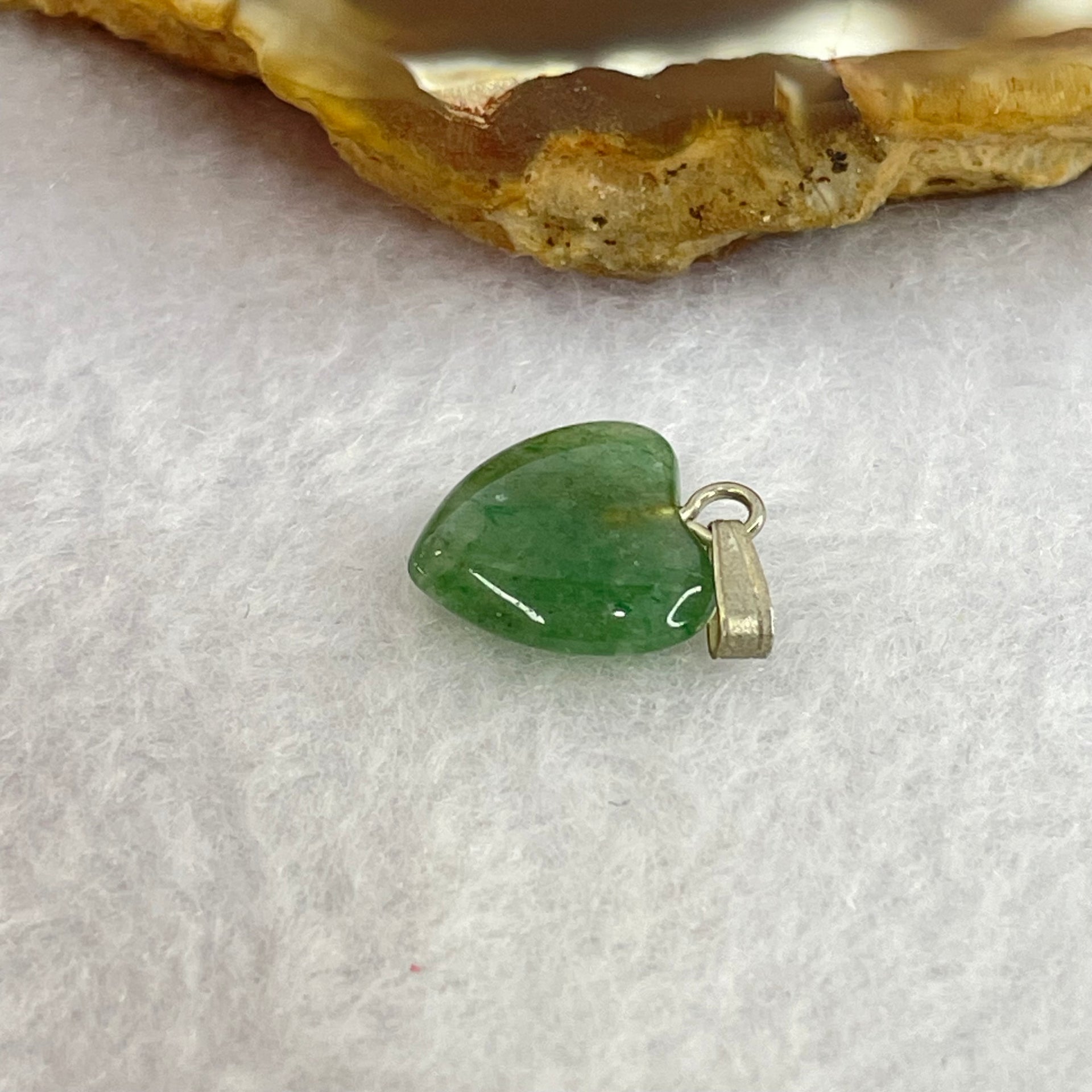 Natural Green Aventurine Mini Heart Pendant with Sliver Clasps 0.90g 12.1 by 11.9 by 4.1mm - Huangs Jadeite and Jewelry Pte Ltd