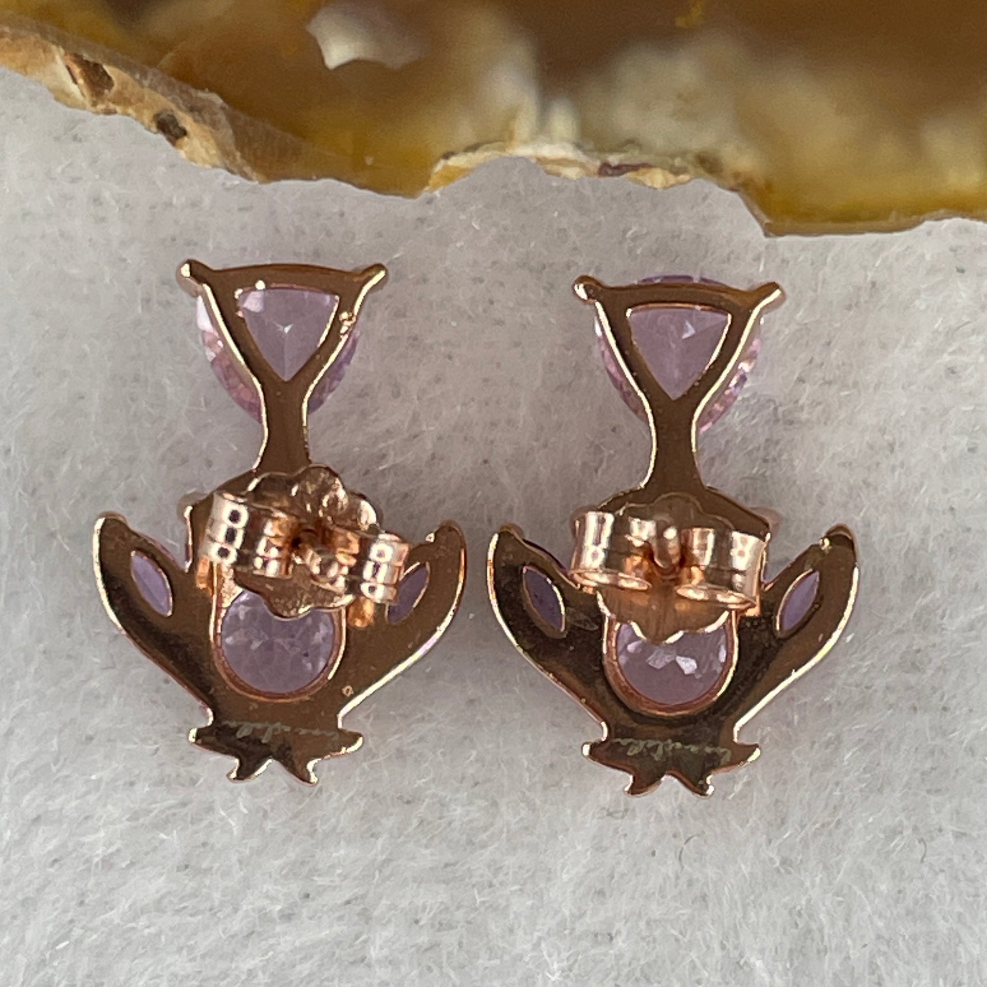 Natural Amethyst Fish Shape Earring in S925 Sliver Yellow Gold Color 2.94g 5.0 by 3.0mm 2 Pcs - Huangs Jadeite and Jewelry Pte Ltd